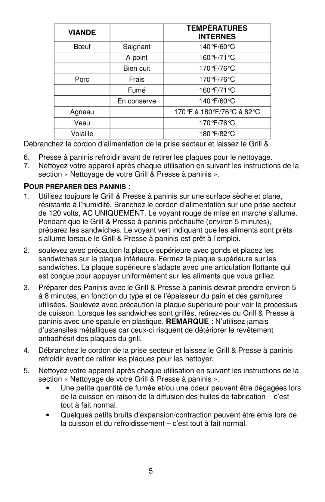 West Bend 6113, L5789 instruction manual Viande Températures Internes 