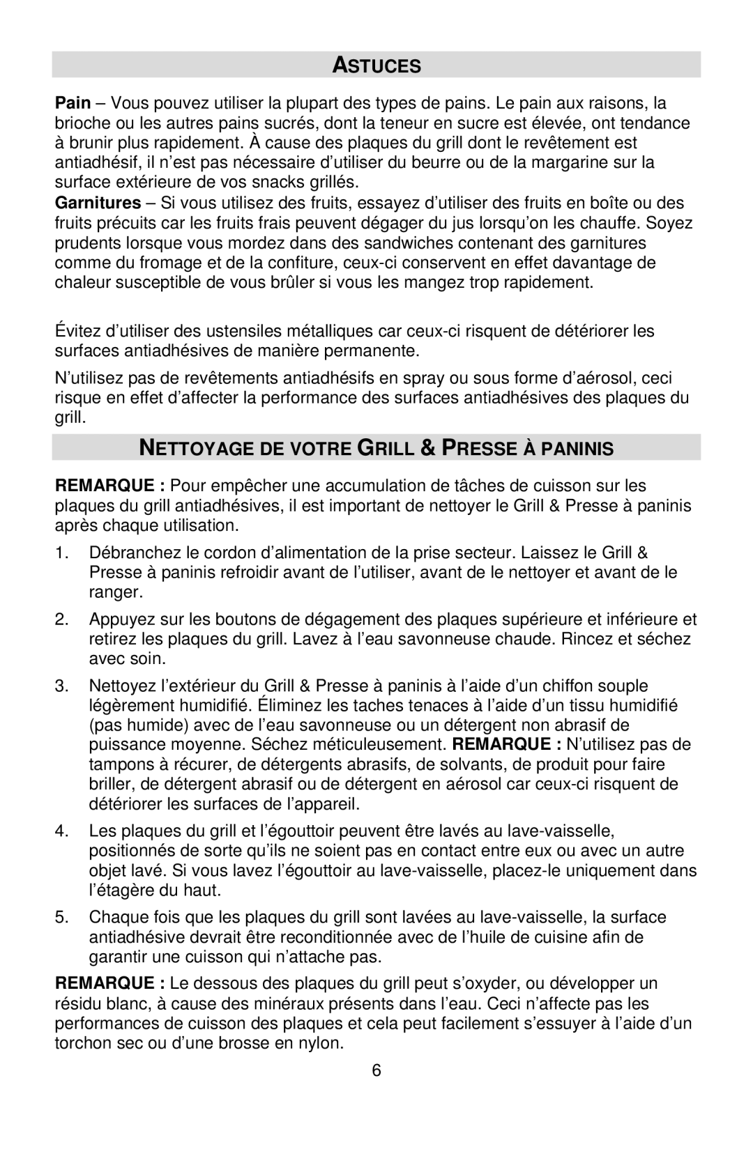 West Bend L5789, 6113 instruction manual Astuces, Nettoyage DE Votre Grill & Presse À Paninis 