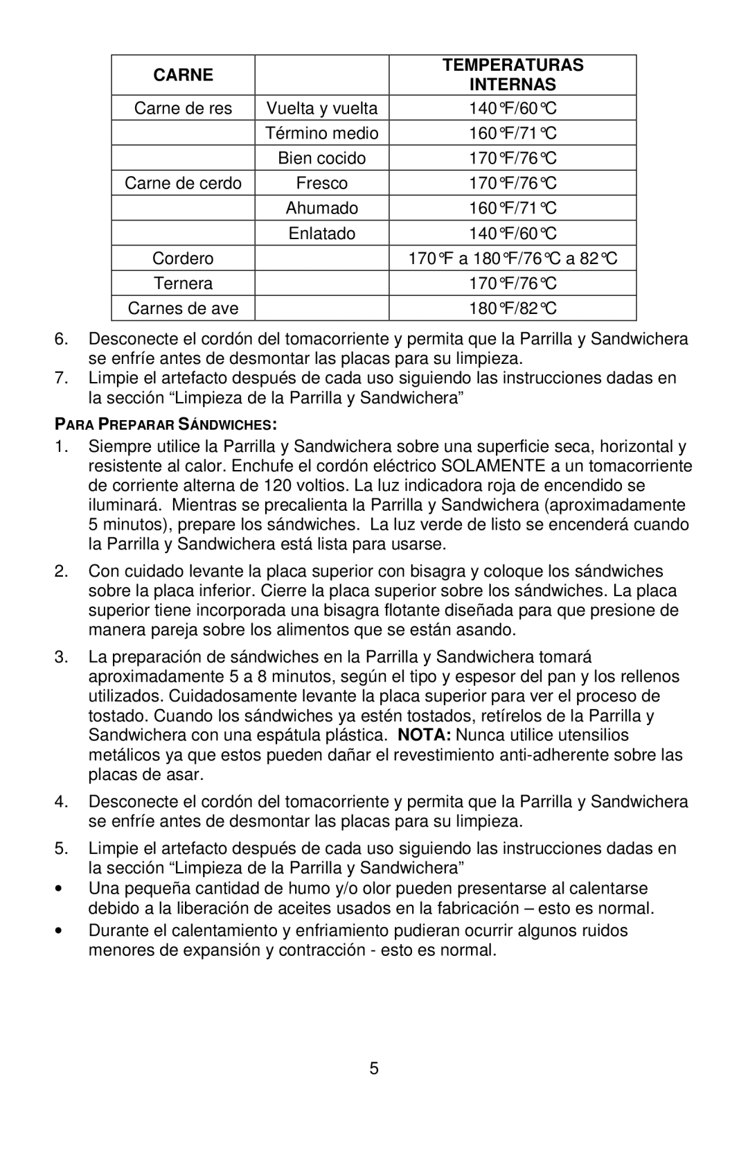 West Bend 6113, L5789 instruction manual Carne Temperaturas Internas 