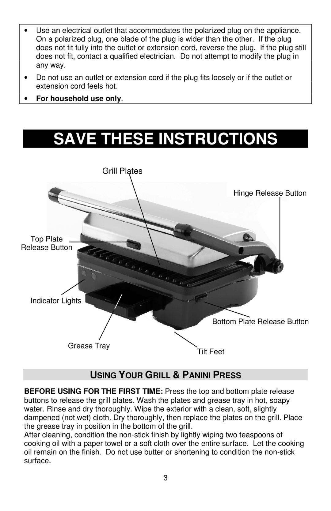 West Bend 6113, L5789 instruction manual Using Your Grill & Panini Press, For household use only 