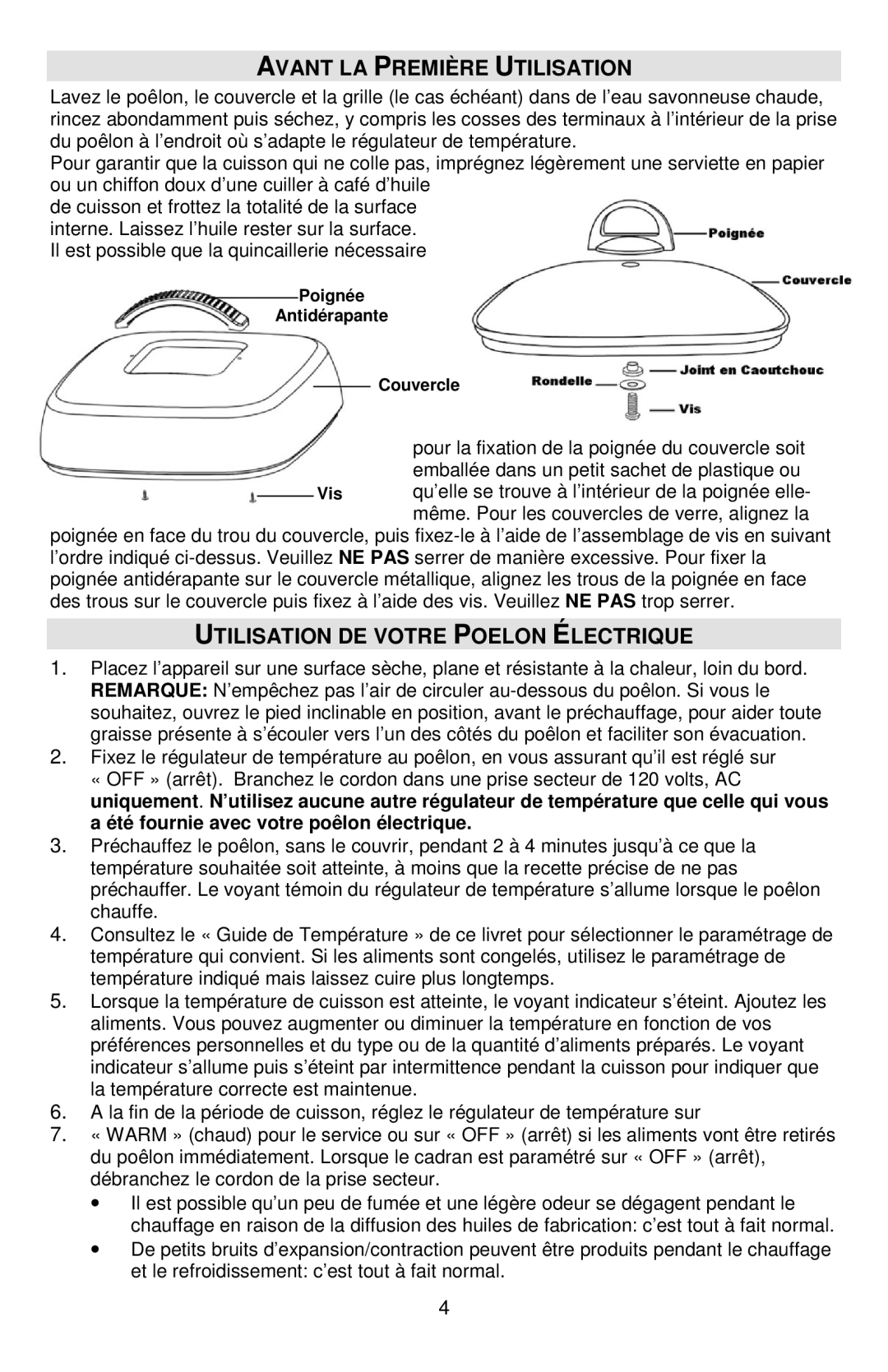 West Bend L5791B, 72212 instruction manual Avant LA Première Utilisation, Utilisation DE Votre Poelon Électrique 