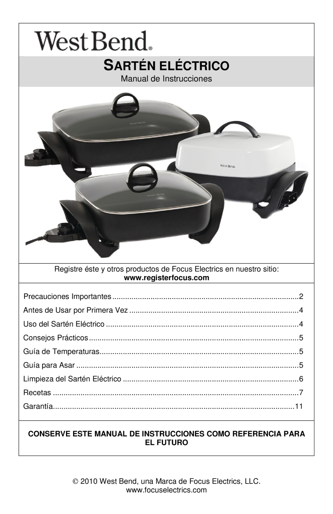 West Bend L5791B, 72212 instruction manual Sartén Eléctrico 