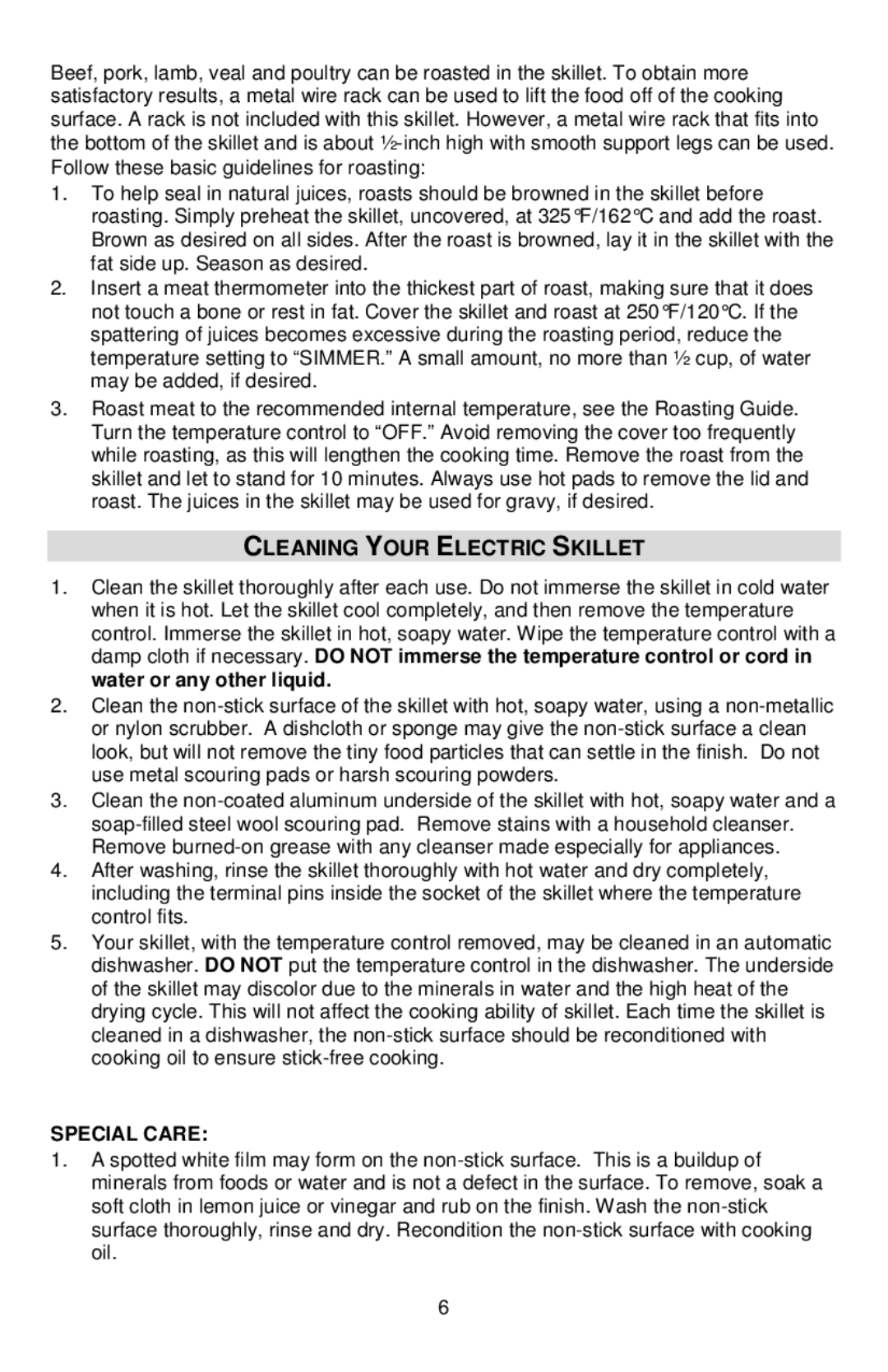 West Bend L5791B, 72212 instruction manual Cleaning Your Electric Skillet, Special Care 