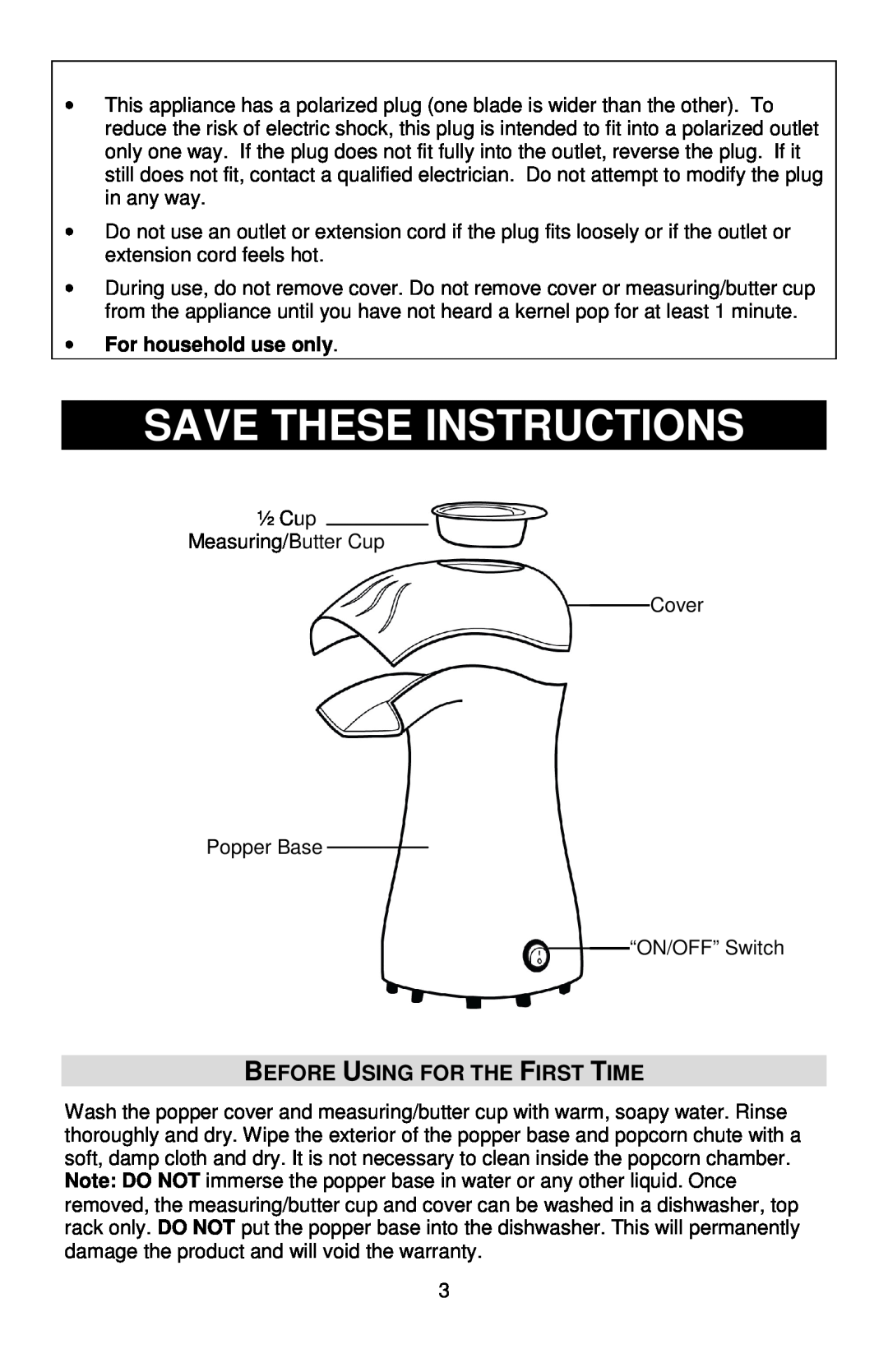 West Bend 82416, L5792B instruction manual Save These Instructions, Before Using For The First Time, For household use only 