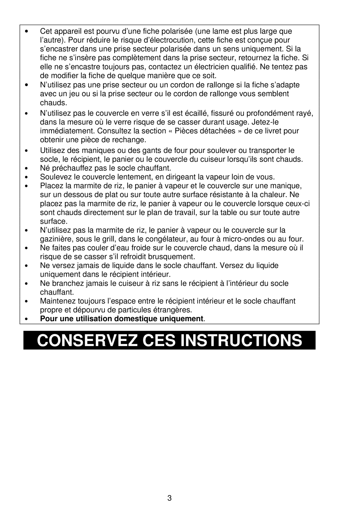 West Bend L5808, 88010 instruction manual Conservez CES Instructions, Pour une utilisation domestique uniquement 