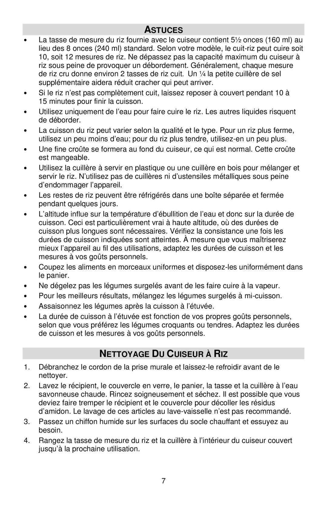 West Bend L5808, 88010 instruction manual Astuces, Nettoyage DU Cuiseur À RIZ 