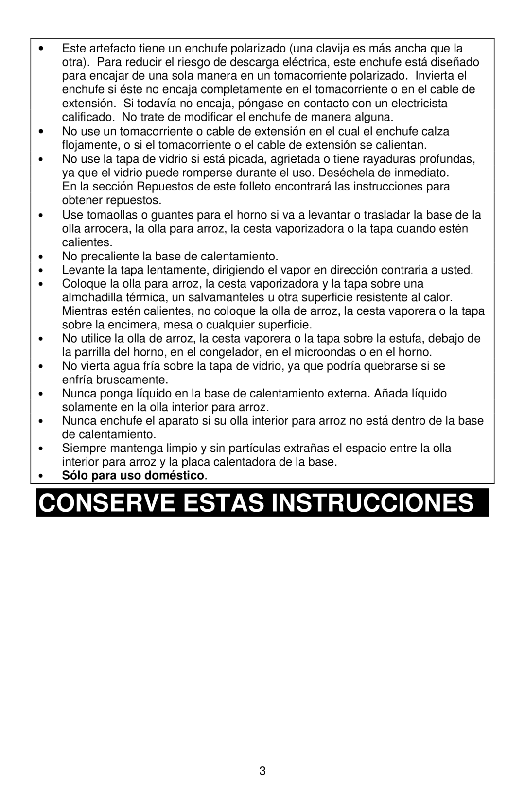 West Bend L5808, 88010 instruction manual Conserve Estas Instrucciones, Sólo para uso doméstico 