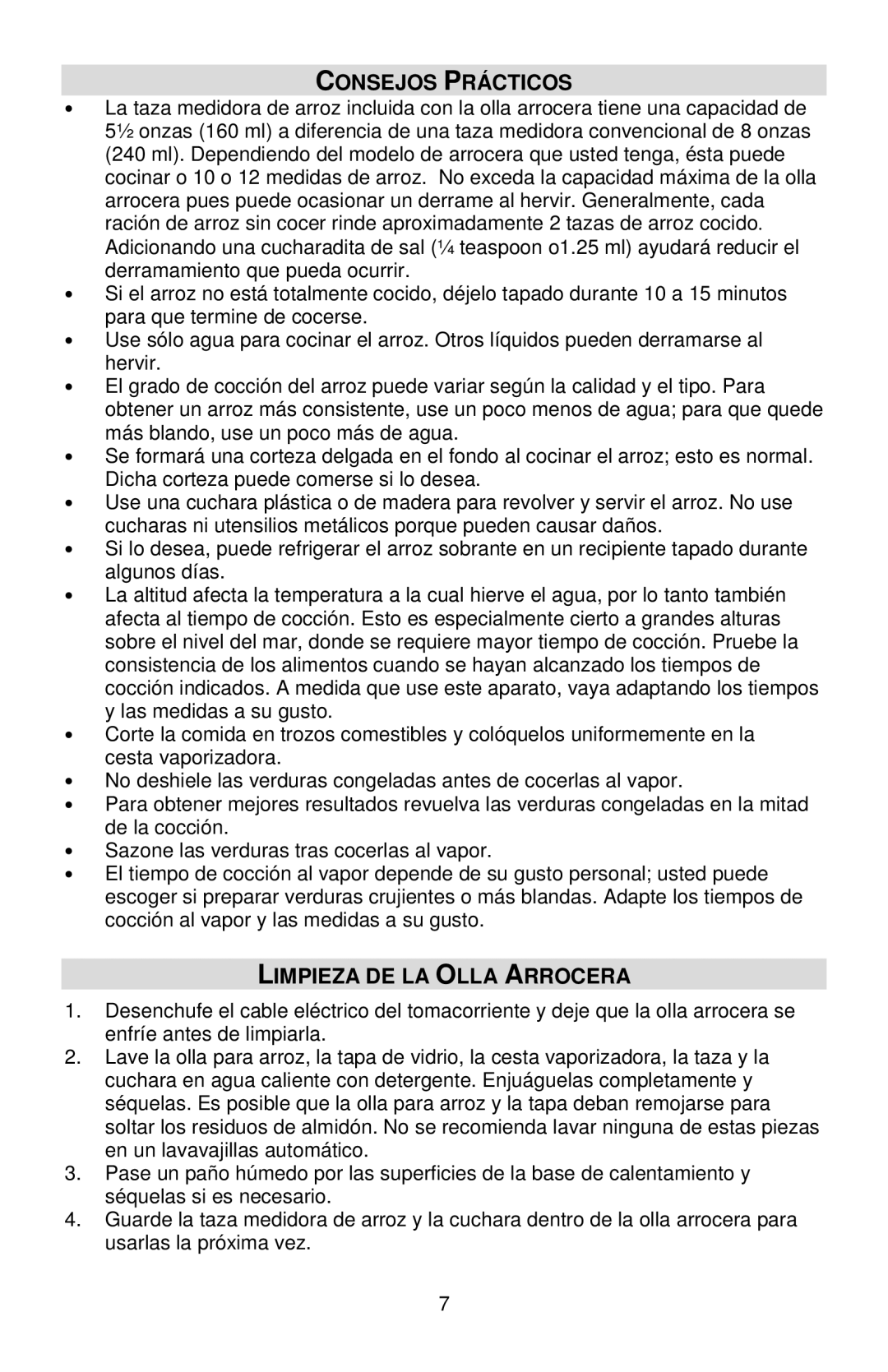 West Bend L5808, 88010 instruction manual Consejos Prácticos, Limpieza DE LA Olla Arrocera 