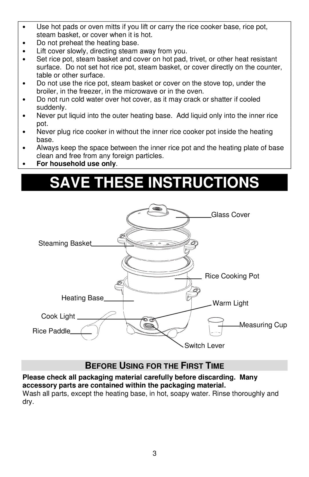 West Bend 88010, L5808 instruction manual Before Using for the First Time, For household use only 