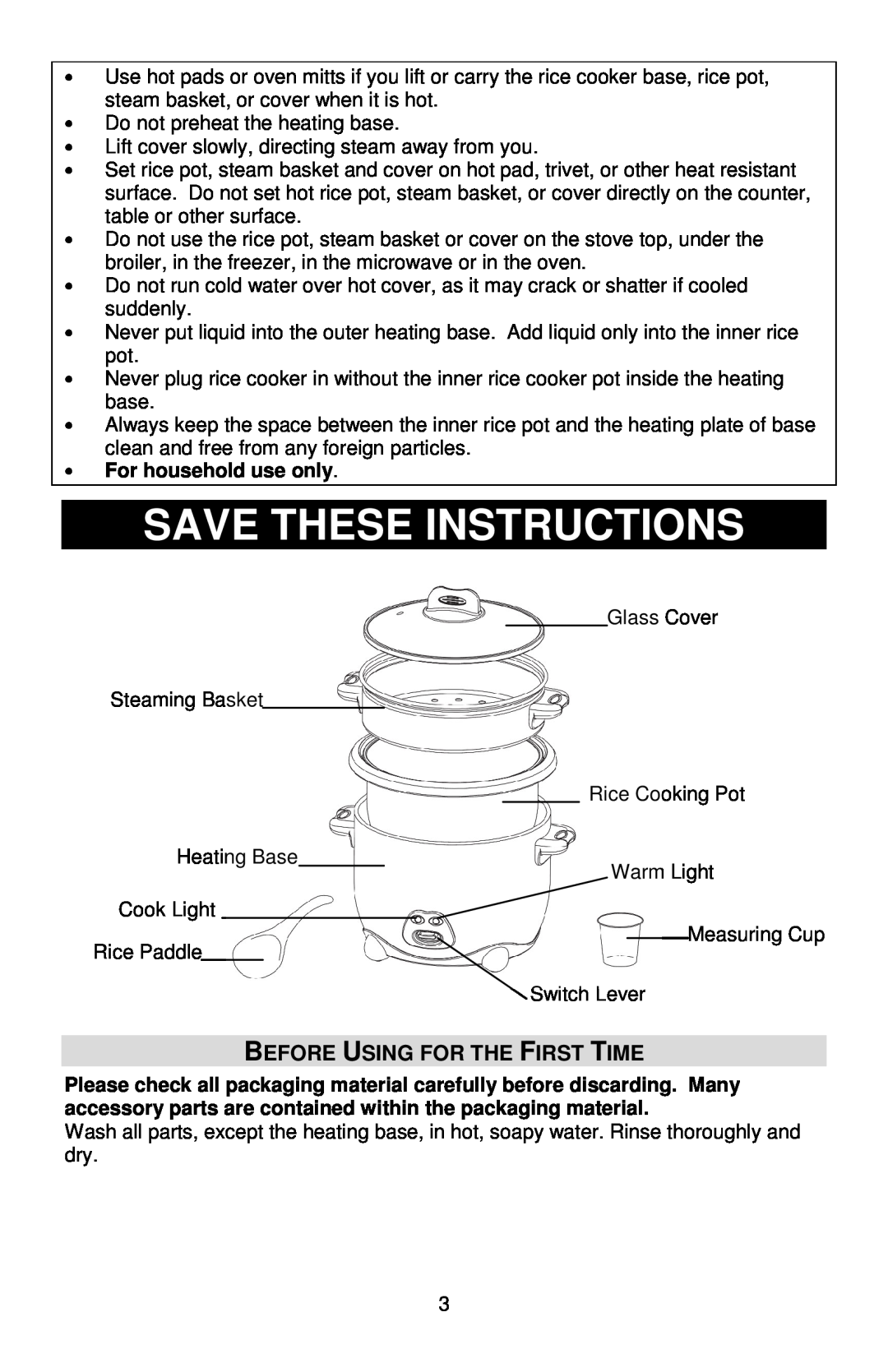 West Bend 88010, L5808 instruction manual Save These Instructions, Before Using For The First Time, For household use only 