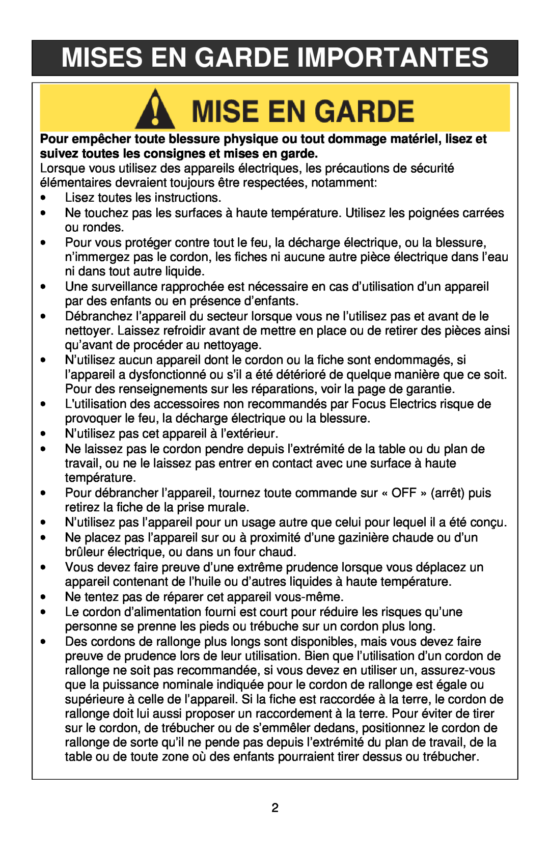 West Bend 88010, L5808 instruction manual Mises En Garde Importantes 