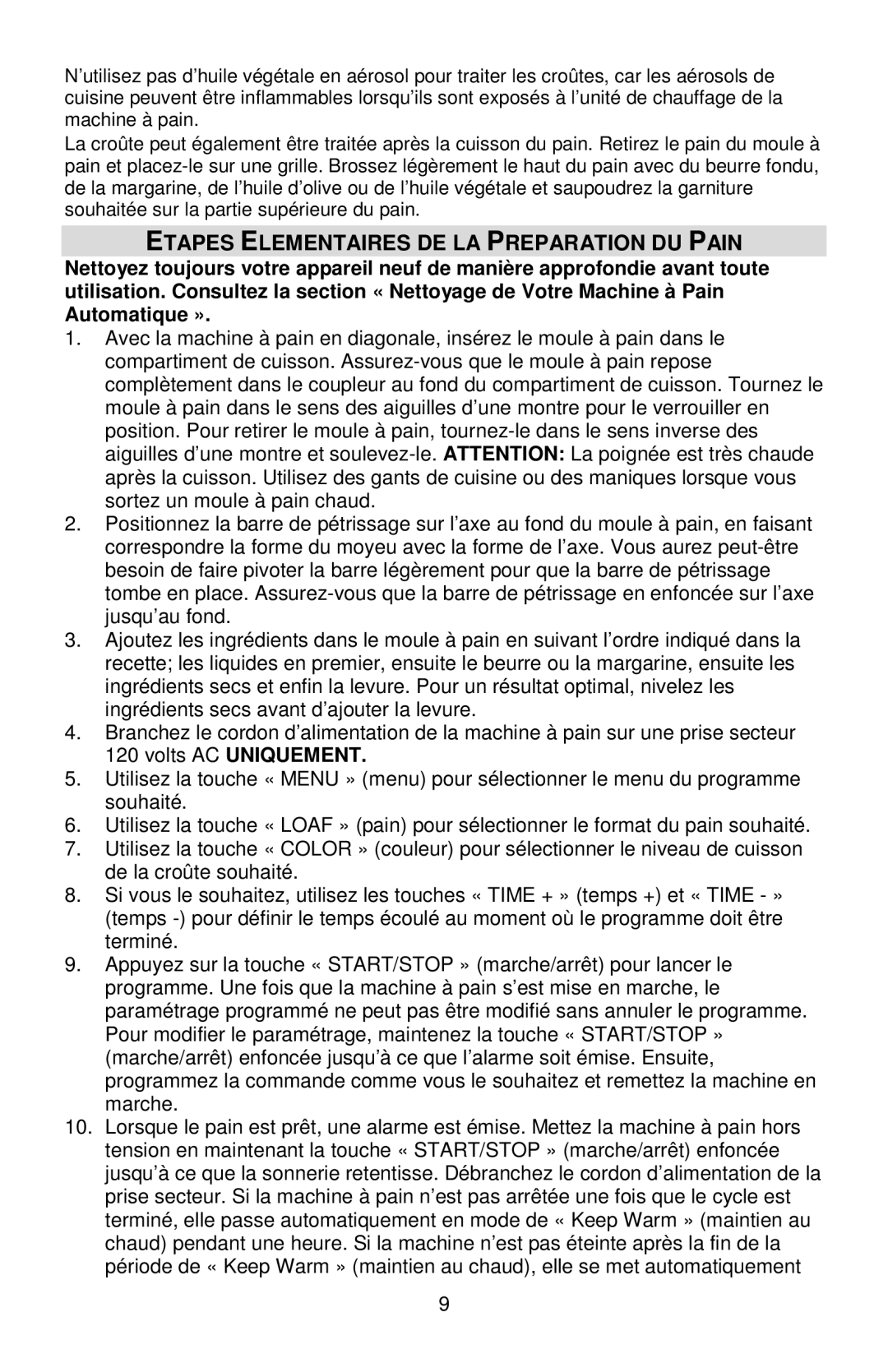 West Bend 41400, L5811A instruction manual Etapes Elementaires DE LA Preparation DU Pain 