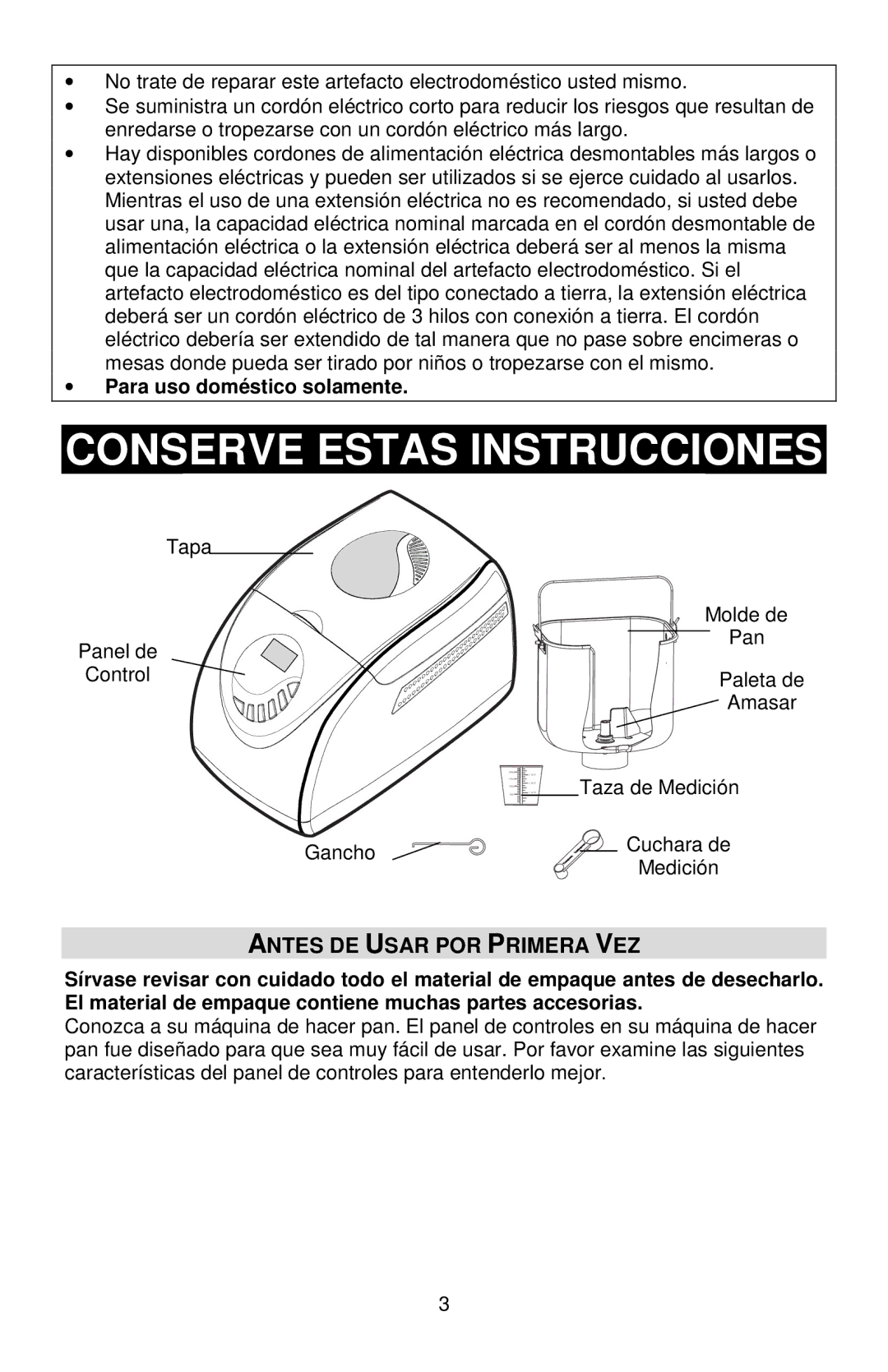 West Bend L5811A, 41400 instruction manual Antes DE Usar POR Primera VEZ, Para uso doméstico solamente 