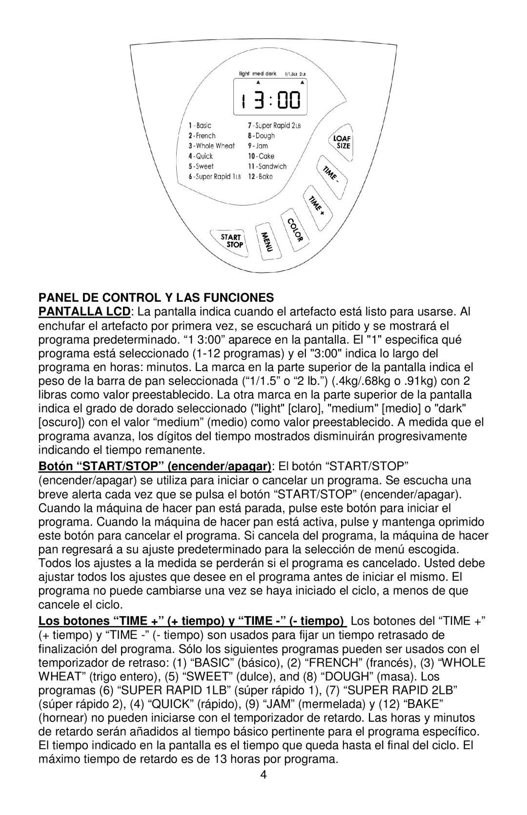 West Bend 41400, L5811A instruction manual Panel DE Control Y LAS Funciones 