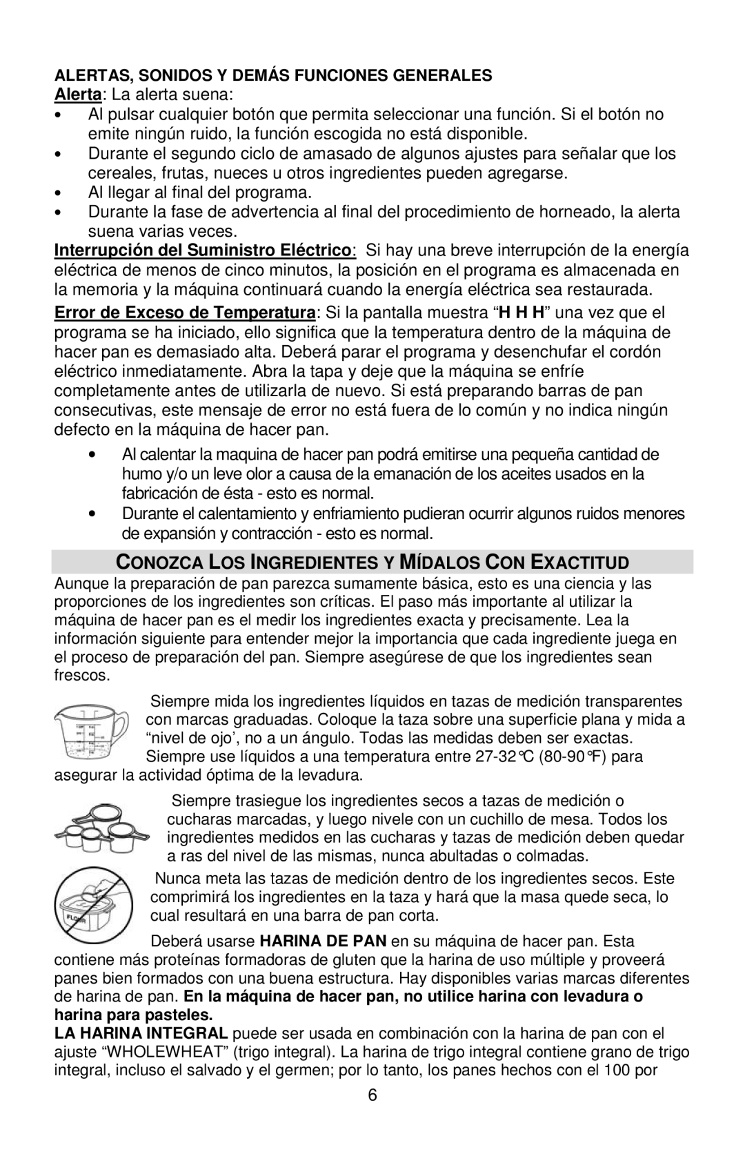 West Bend 41400, L5811A instruction manual Conozca LOS Ingredientes Y Mídalos CON Exactitud, Harina para pasteles 