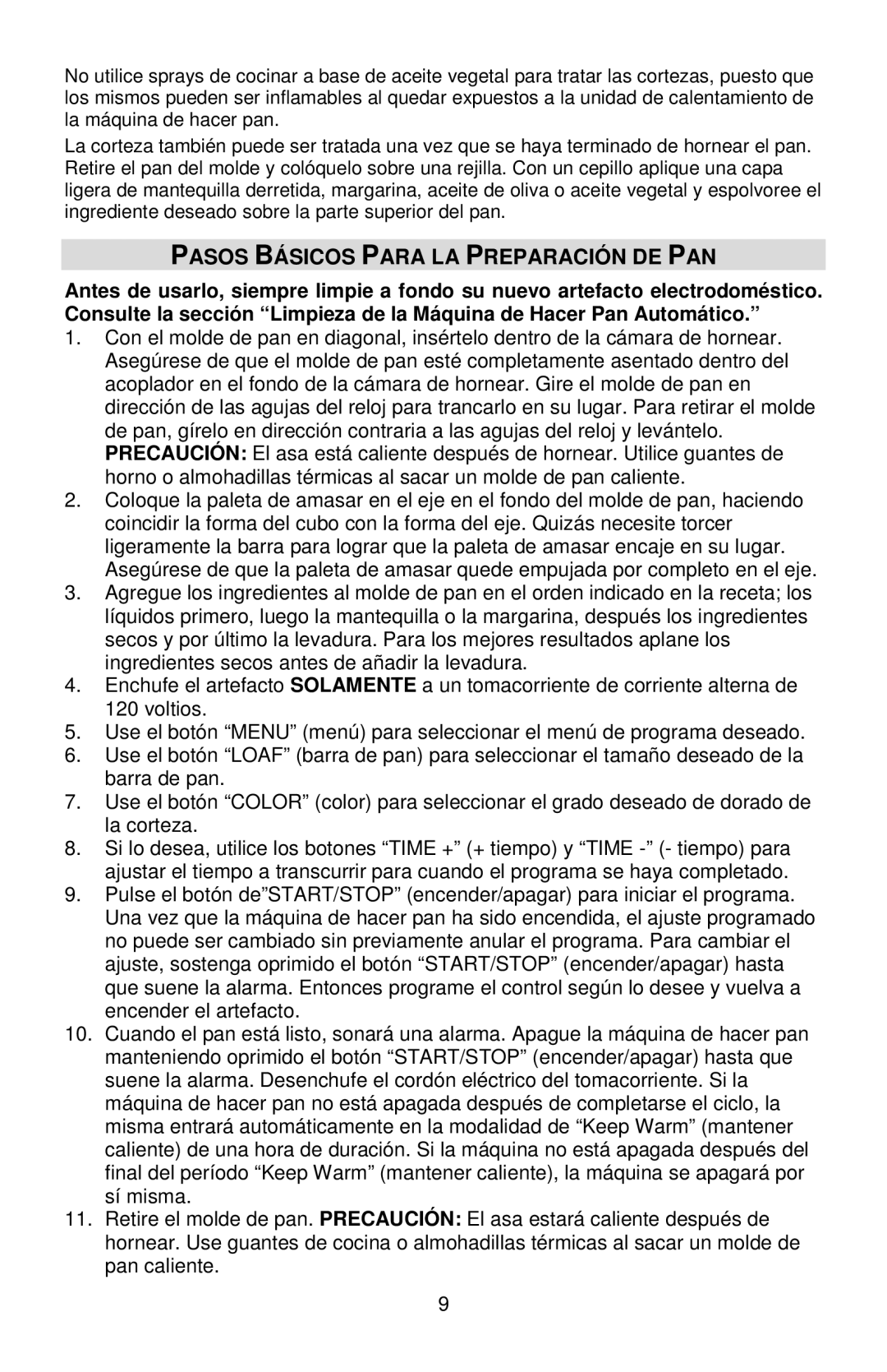 West Bend L5811A, 41400 instruction manual Pasos Básicos Para LA Preparación DE PAN 