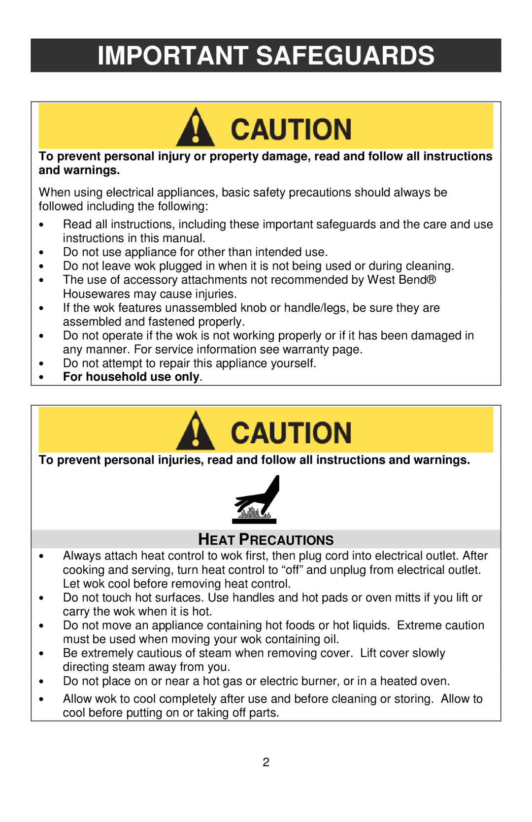 West Bend L5818, 79586R instruction manual Important Safeguards, Heat Precautions 