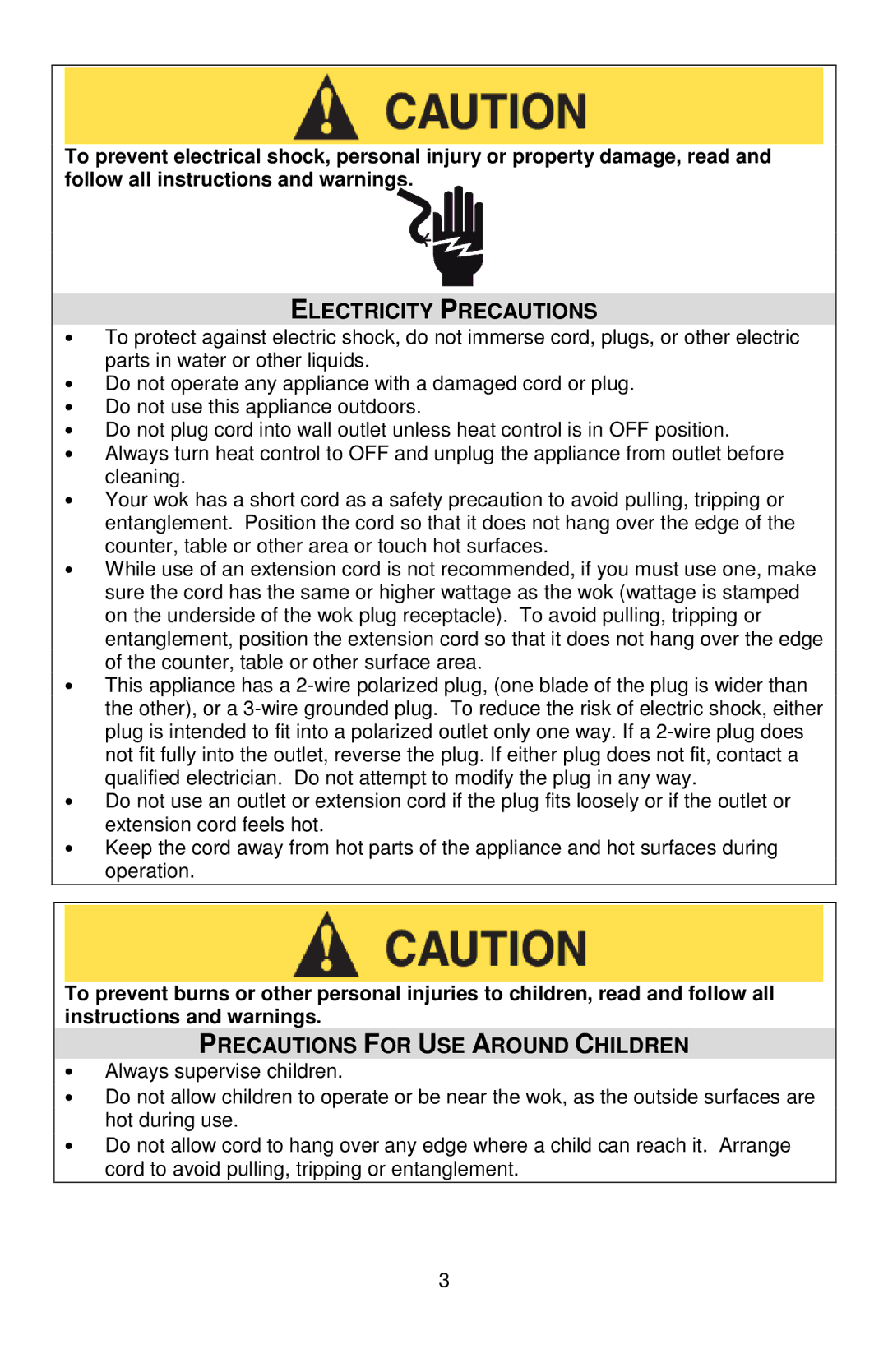 West Bend 79586R, L5818 instruction manual Electricity Precautions, Precautions for USE around Children 