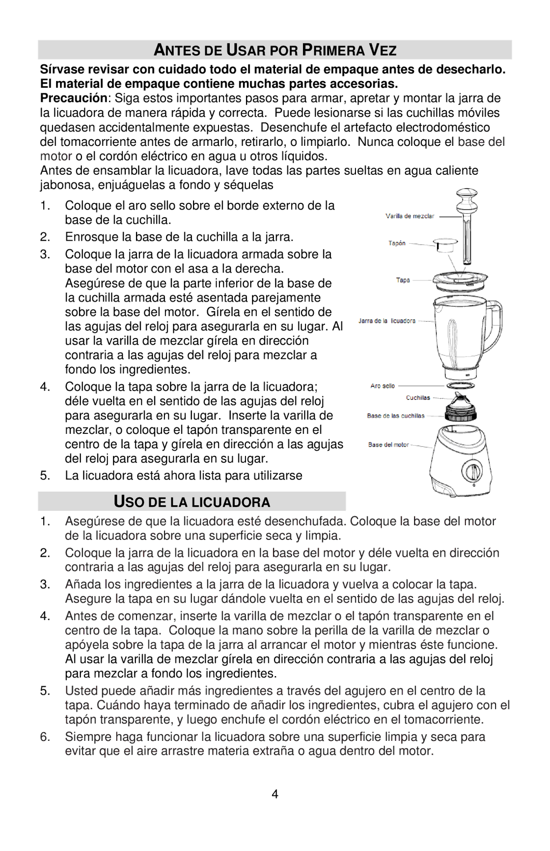 West Bend MCD 289 instruction manual Antes DE Usar POR Primera VEZ, USO DE LA Licuadora 