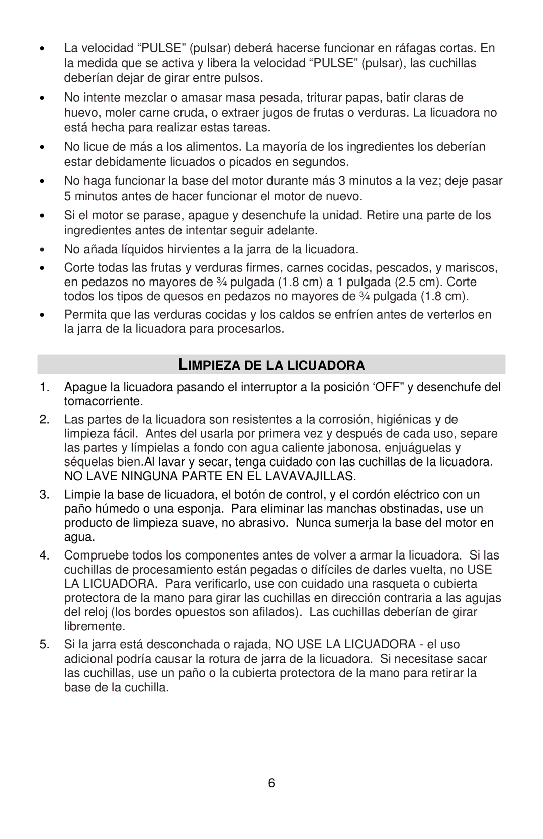 West Bend MCD 289 instruction manual Limpieza DE LA Licuadora, No Lave Ninguna Parte EN EL Lavavajillas 