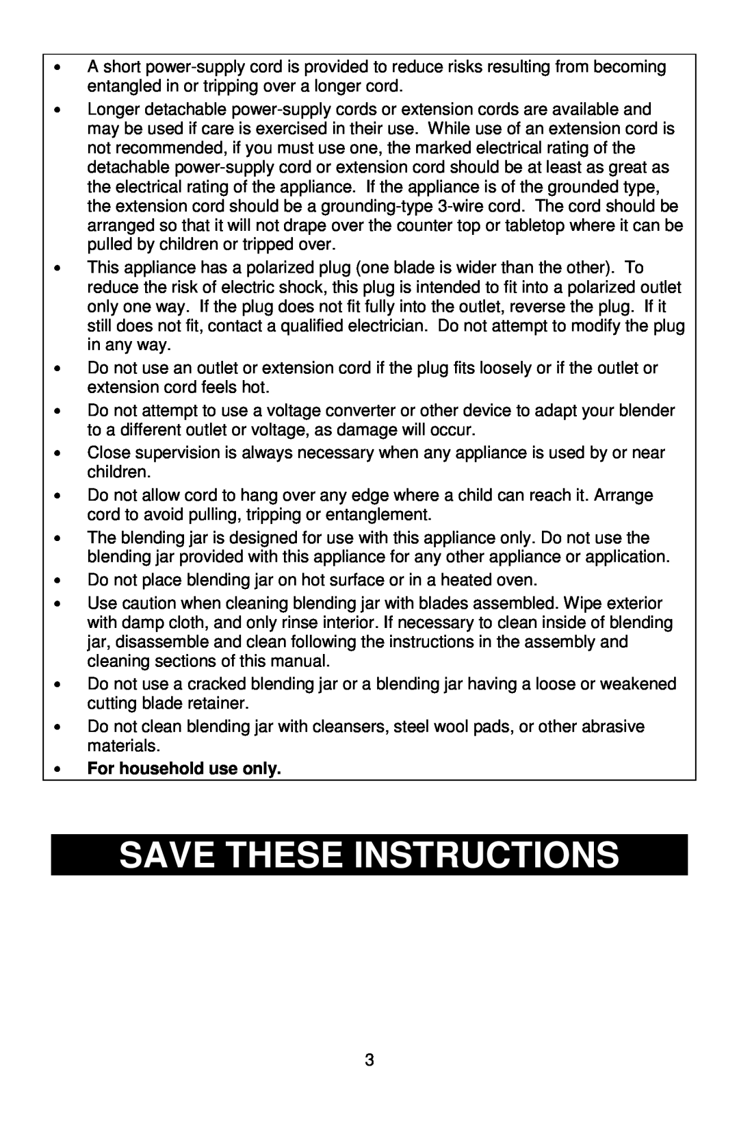 West Bend MCD 289 instruction manual Save These Instructions, For household use only 