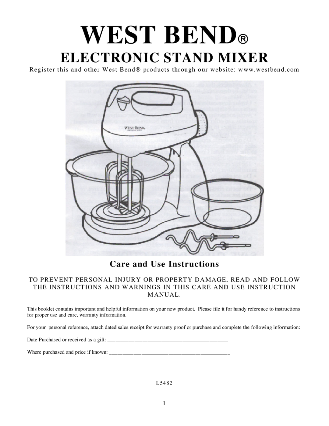 West Bend Mixer instruction manual West BEND 