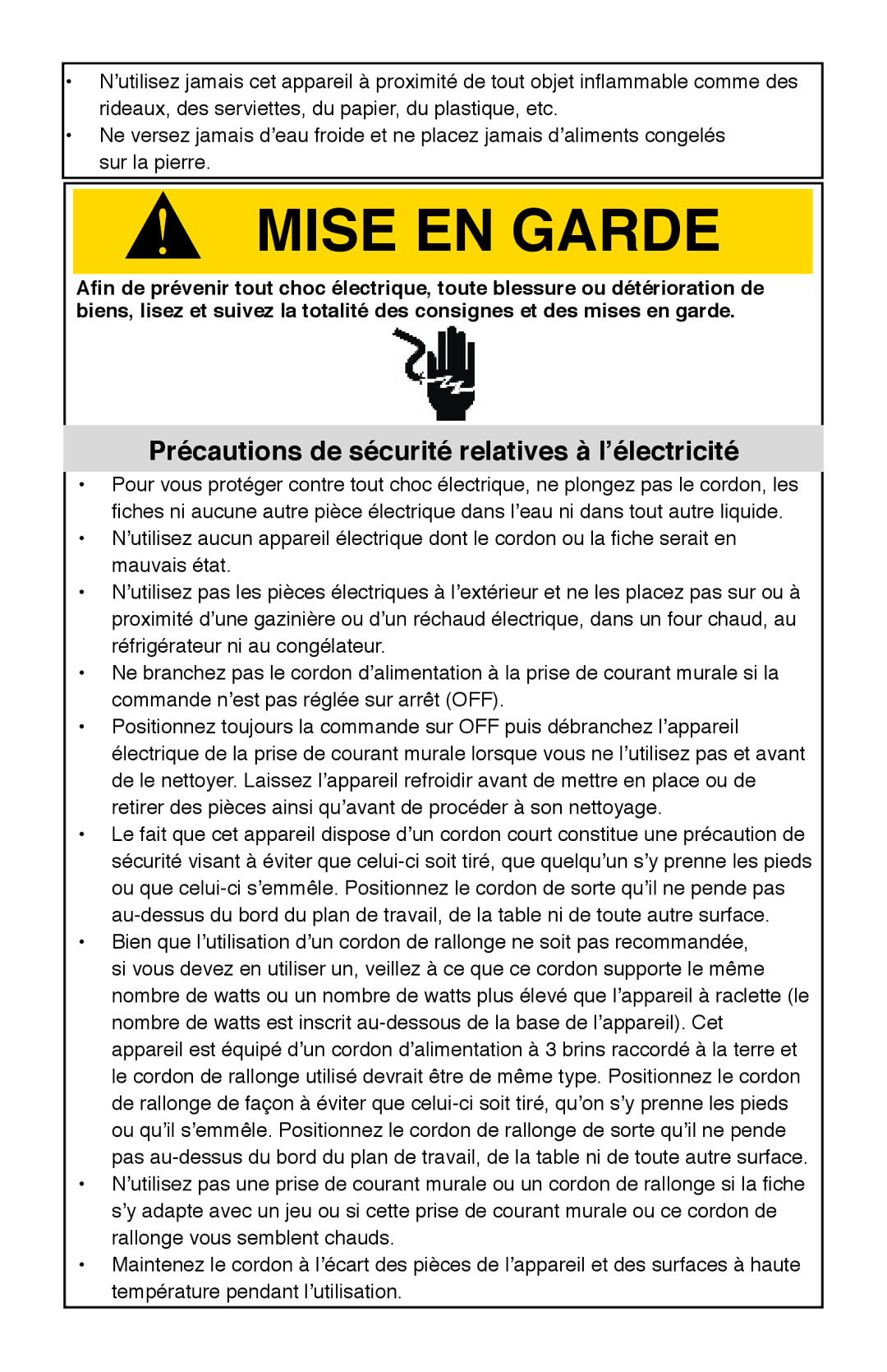 West Bend Model 6130 instruction manual Précautions de sécurité relatives à l’électricité 