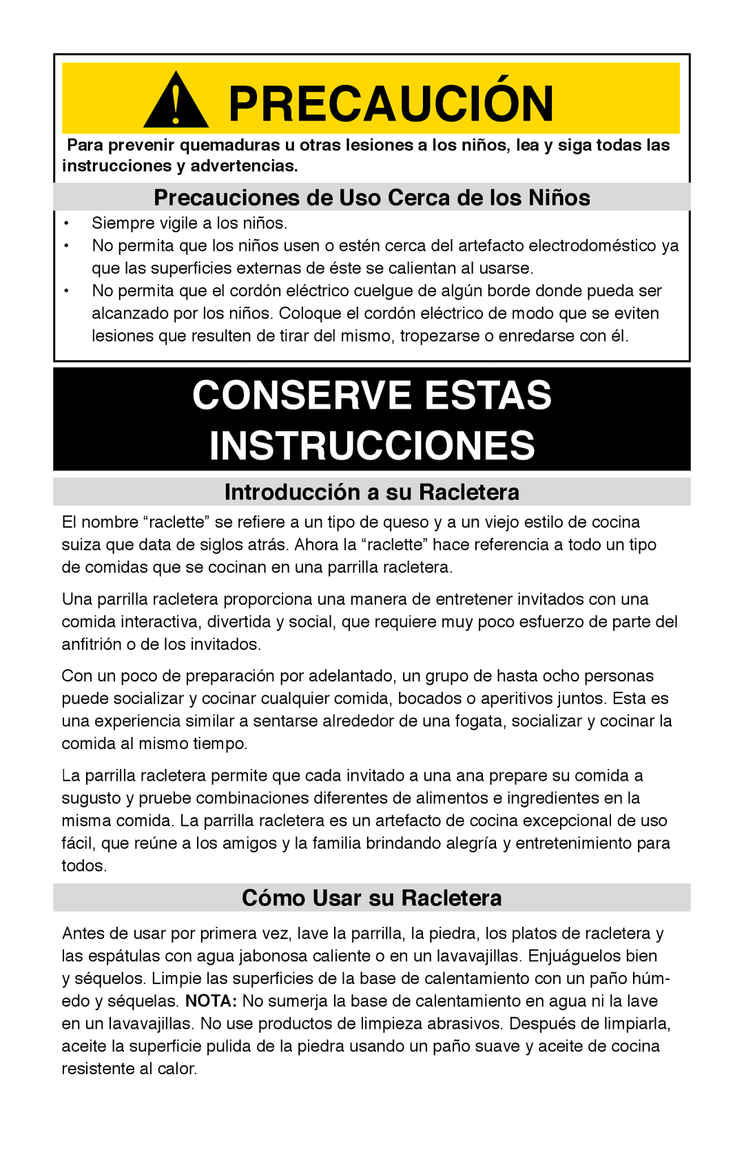 West Bend Model 6130 Precauciones de Uso Cerca de los Niños, Introducción a su Racletera, Cómo Usar su Racletera 