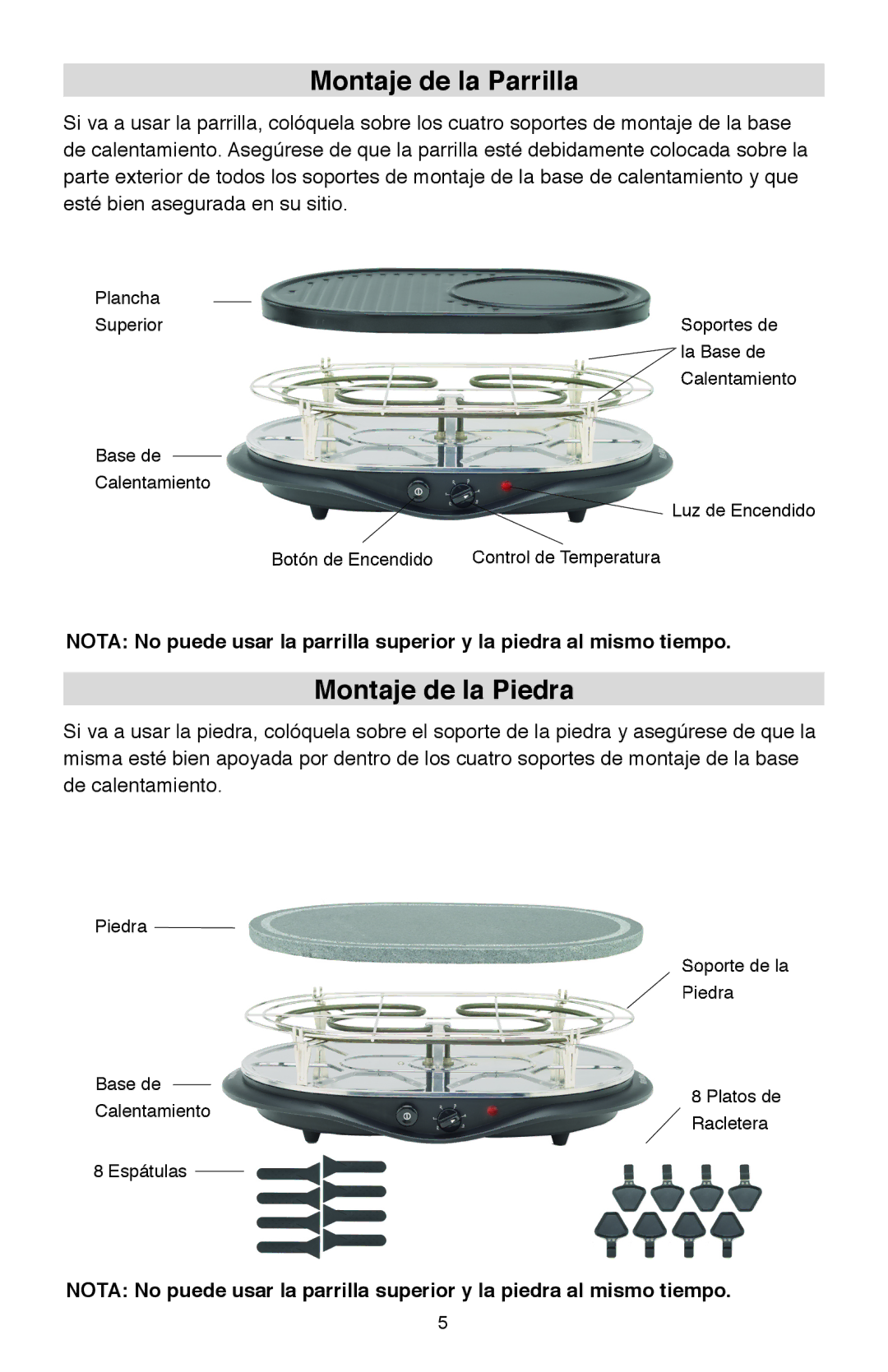 West Bend Model 6130 instruction manual Montaje de la Parrilla, Montaje de la Piedra 