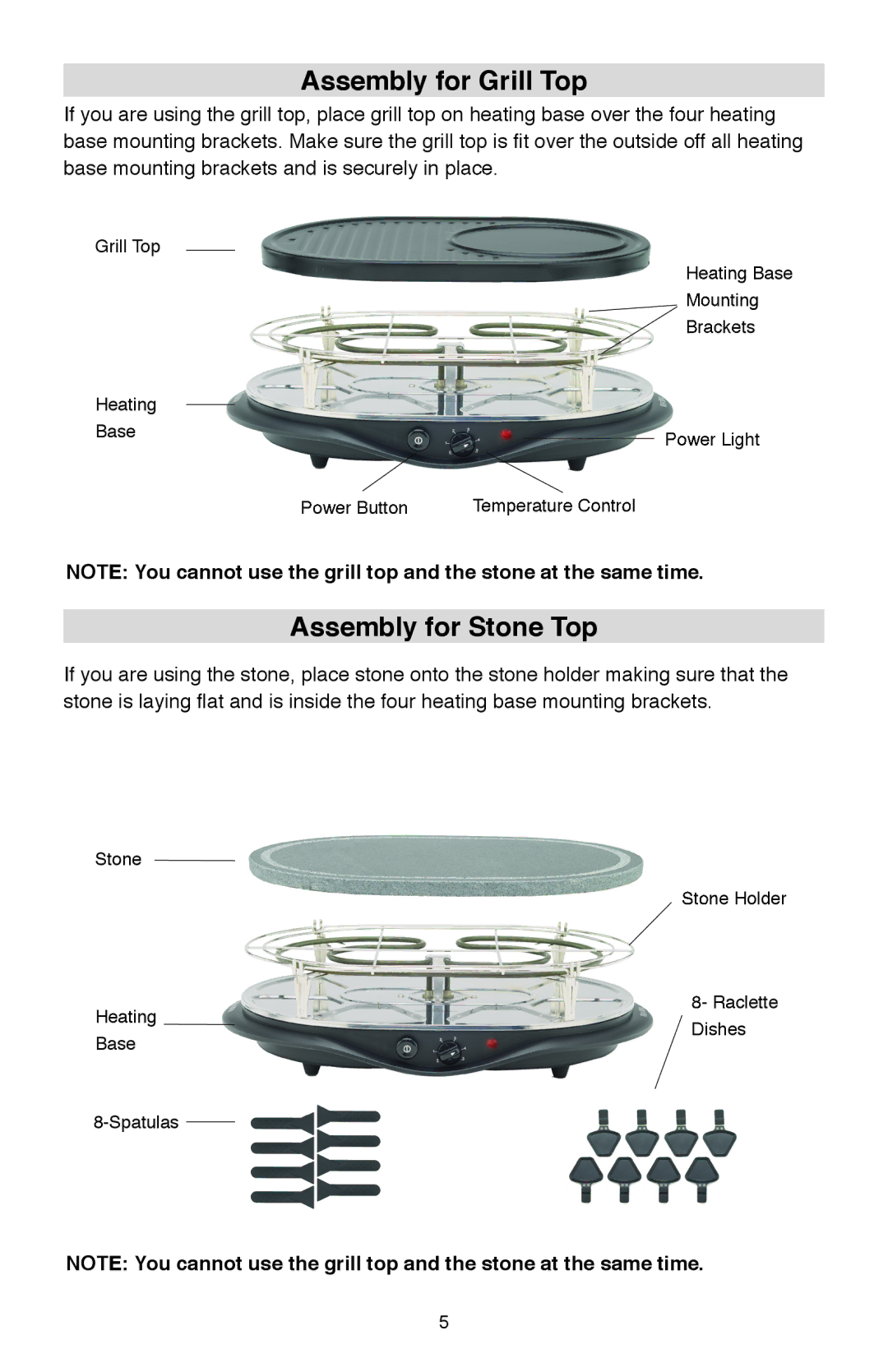 West Bend Model 6130 instruction manual Assembly for Grill Top, Assembly for Stone Top 