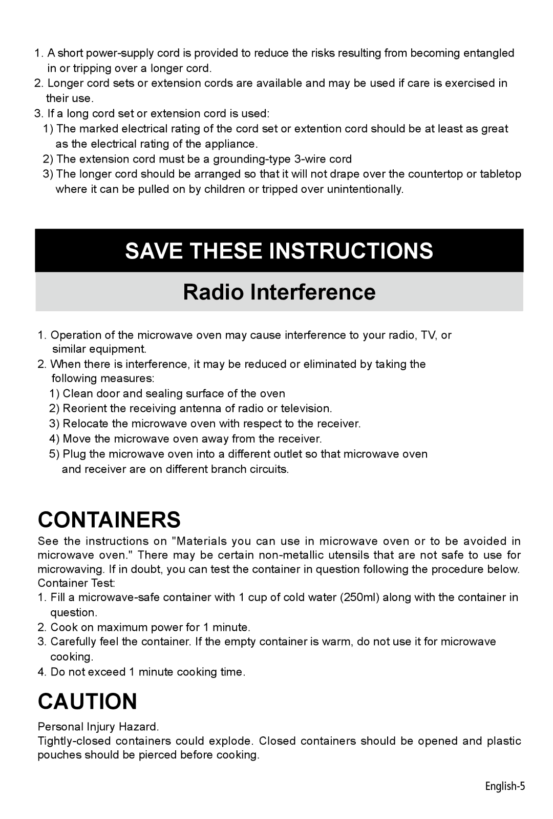 West Bend NJ 07054 instruction manual Containers 