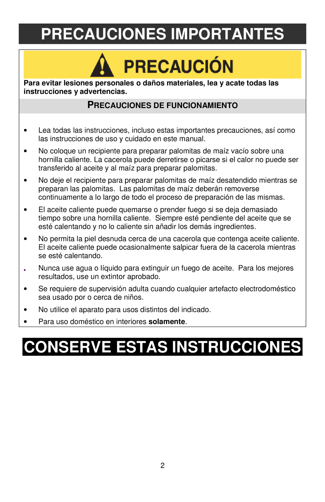 West Bend PC10651, L5787 Precauciones Importantes, Conserve Estas Instrucciones, Precauciones DE Funcionamiento 