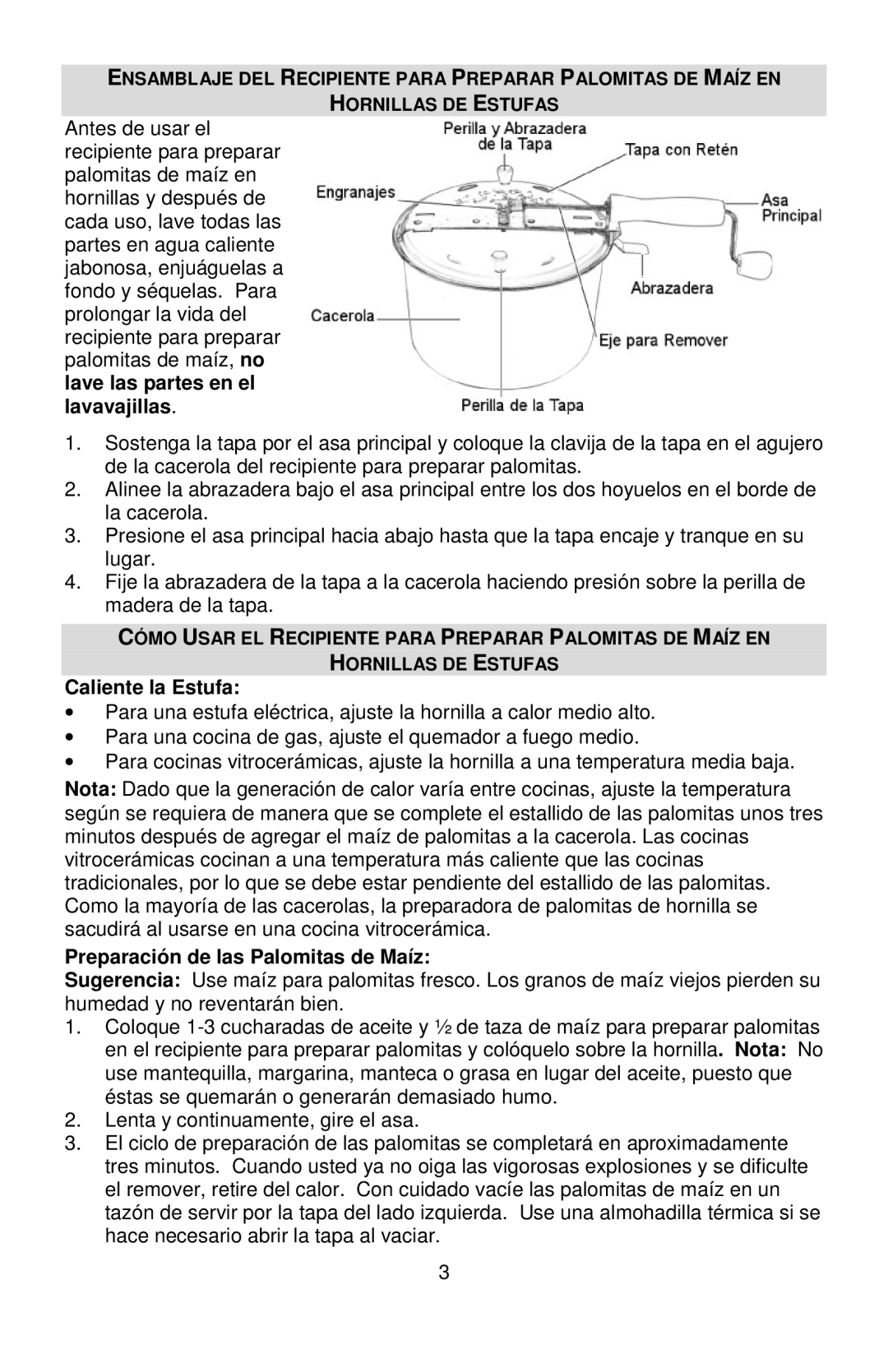 West Bend L5787, PC10651 instruction manual Caliente la Estufa, Preparación de las Palomitas de Maíz 