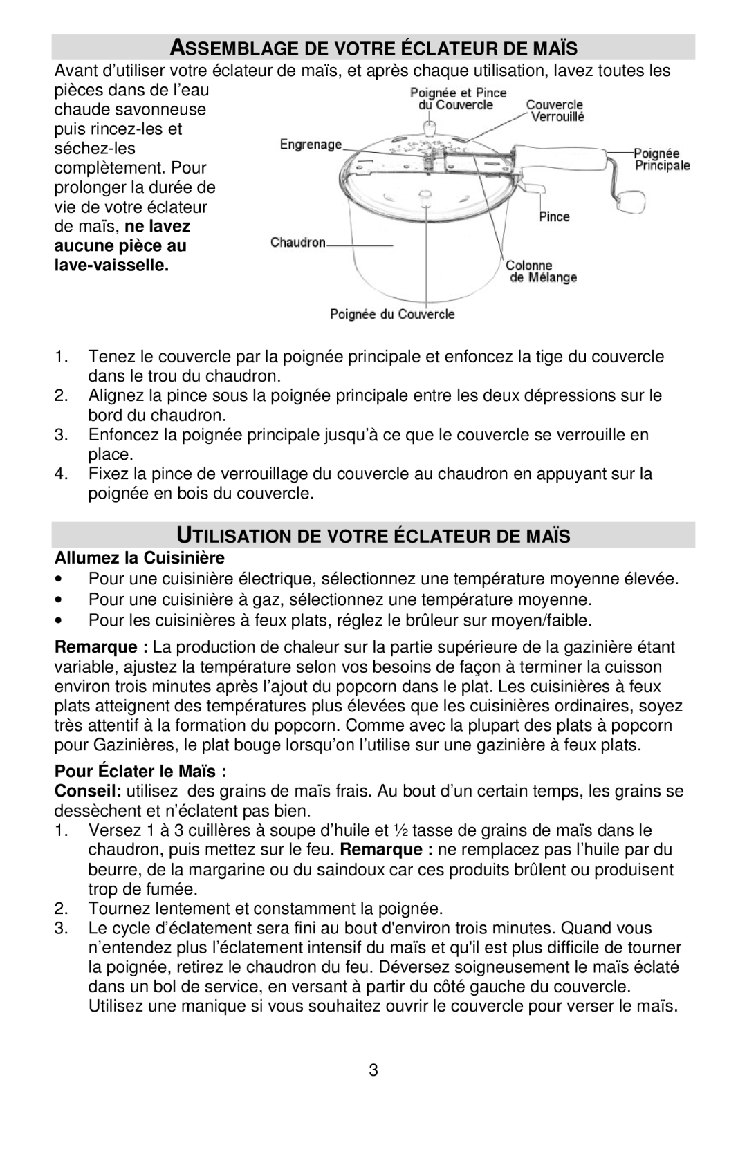 West Bend L5787 Assemblage DE Votre Éclateur DE Maïs, Utilisation DE Votre Éclateur DE Maïs, Allumez la Cuisinière 