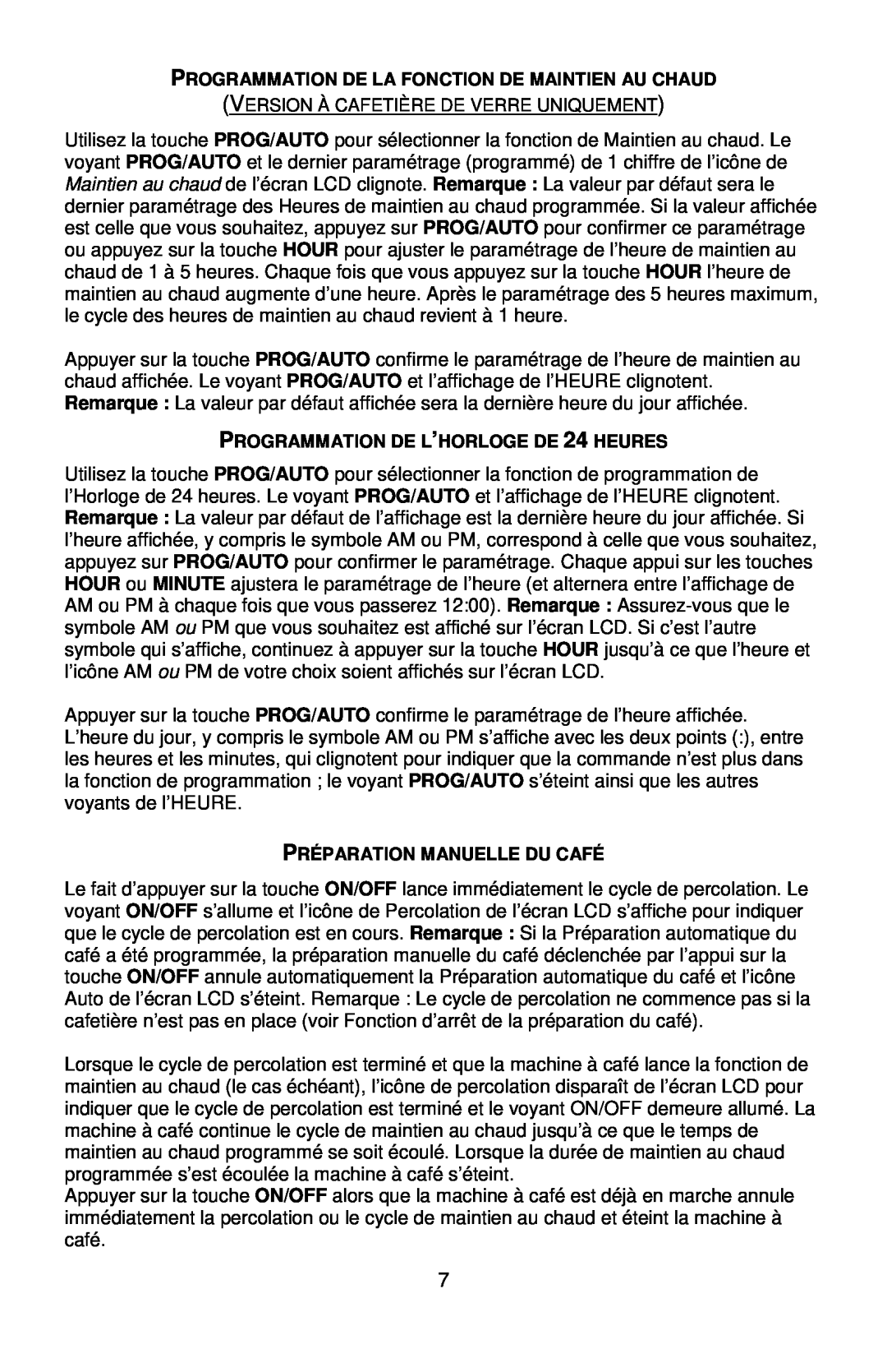West Bend QUIKSERVE Programmation De La Fonction De Maintien Au Chaud, PROGRAMMATION DE L’HORLOGE DE 24 HEURES 