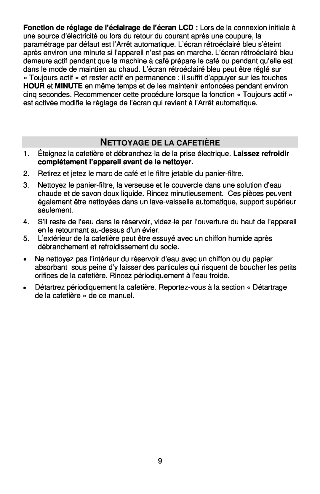 West Bend QUIKSERVE instruction manual Nettoyage De La Cafetière 