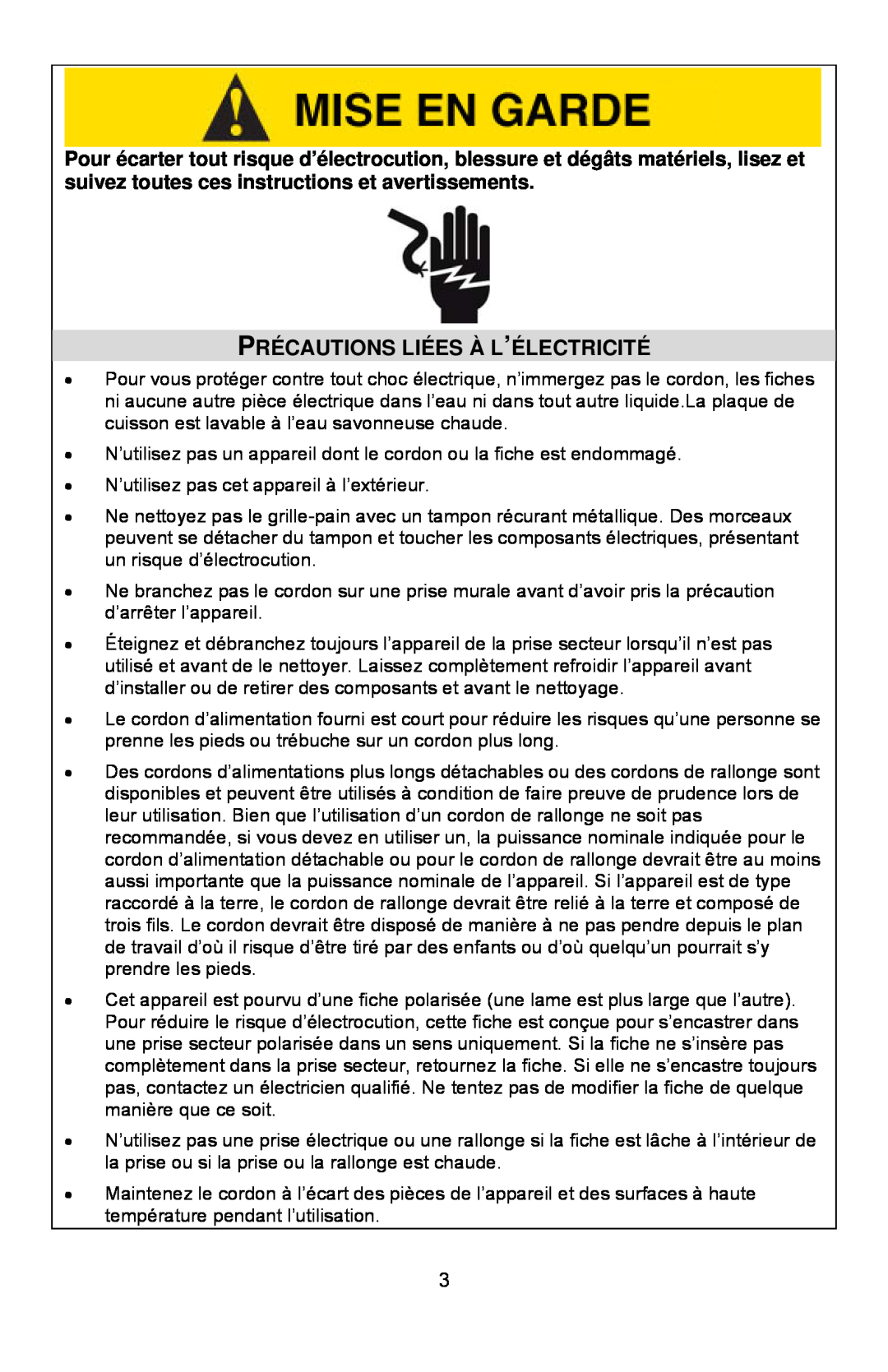 West Bend Rotary Oven instruction manual Précautions Liées À L’Électricité 