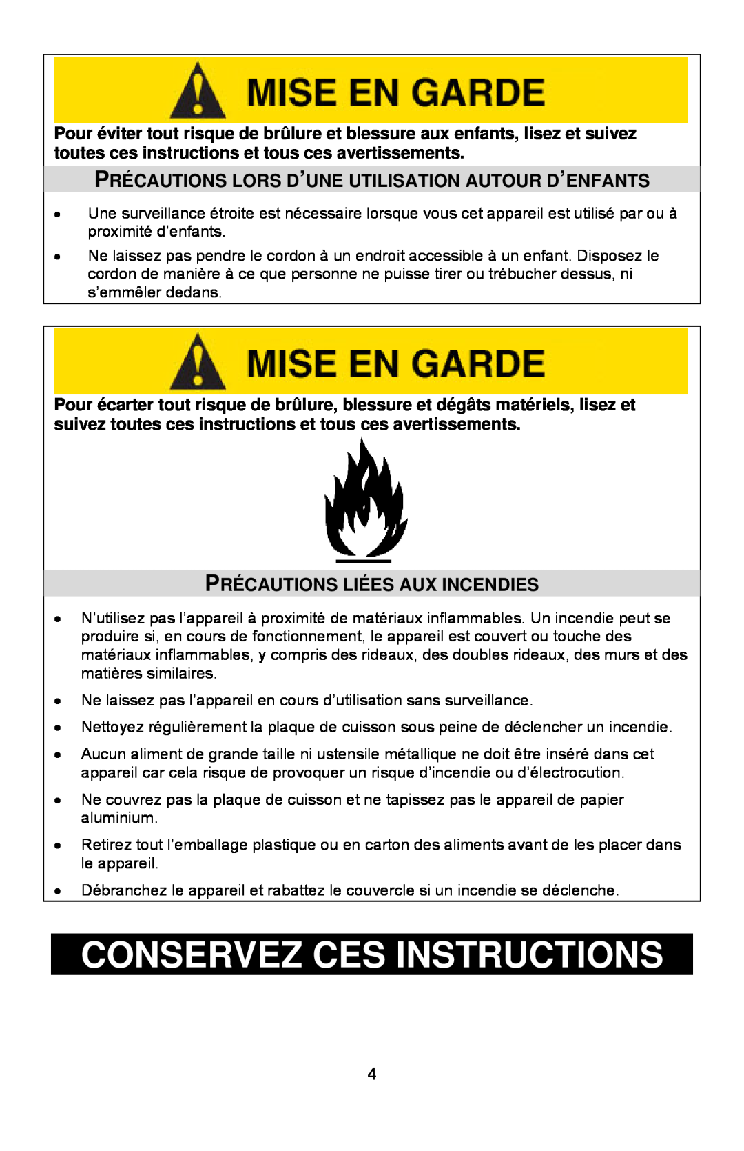 West Bend Rotary Oven instruction manual Conservez Ces Instructions, Précautions Liées Aux Incendies 