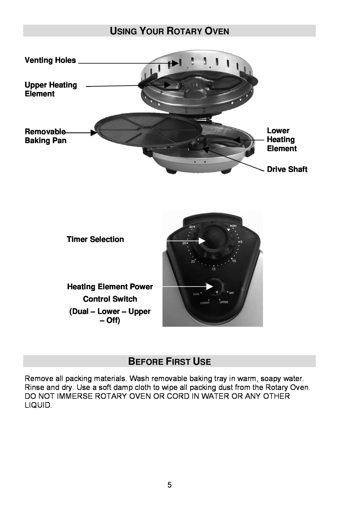 West Bend instruction manual Using Your Rotary Oven, Before First Use, Venting Holes Upper Heating Element Removable 
