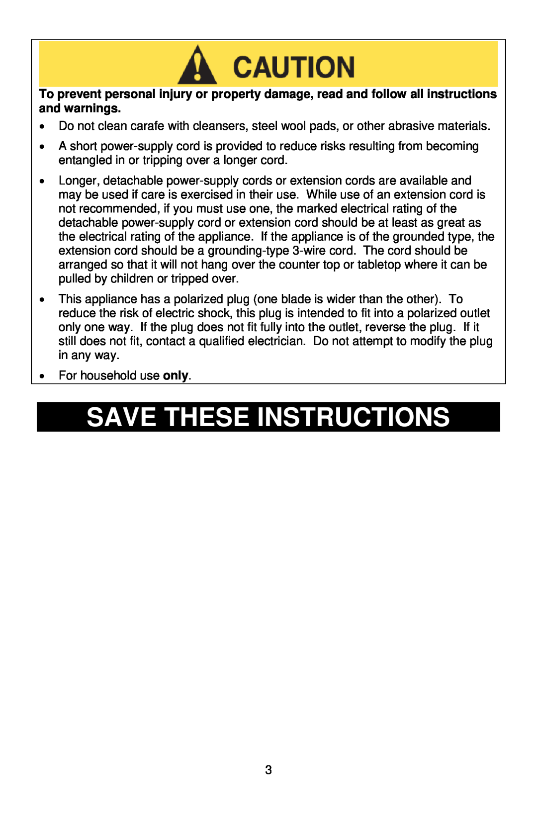 West Bend L5732, SHCM100 instruction manual Save These Instructions 