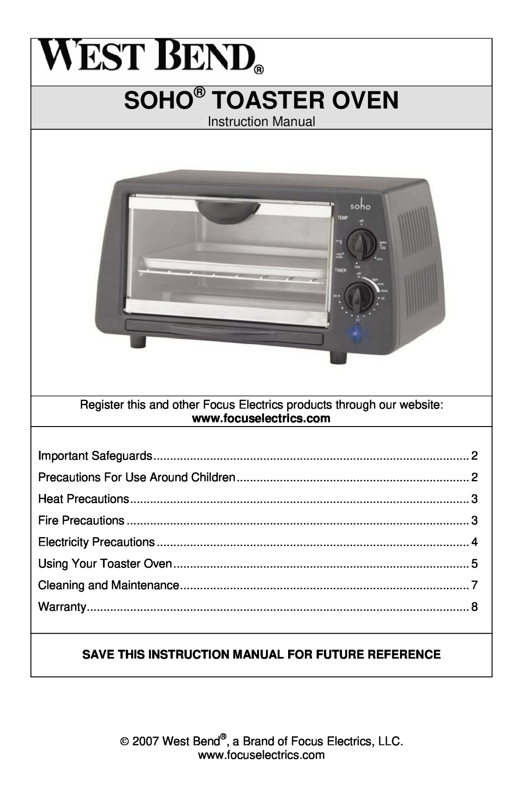 West Bend L5704, SHTO100 instruction manual Soho Toaster Oven 