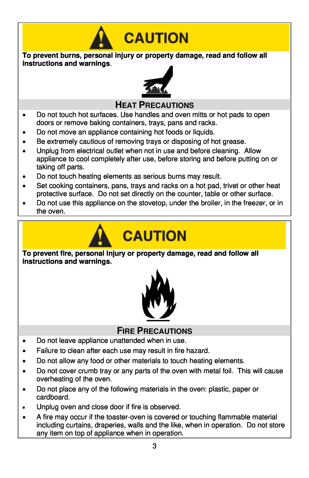 West Bend L5704, SHTO100 instruction manual Heat Precautions, Fire Precautions 