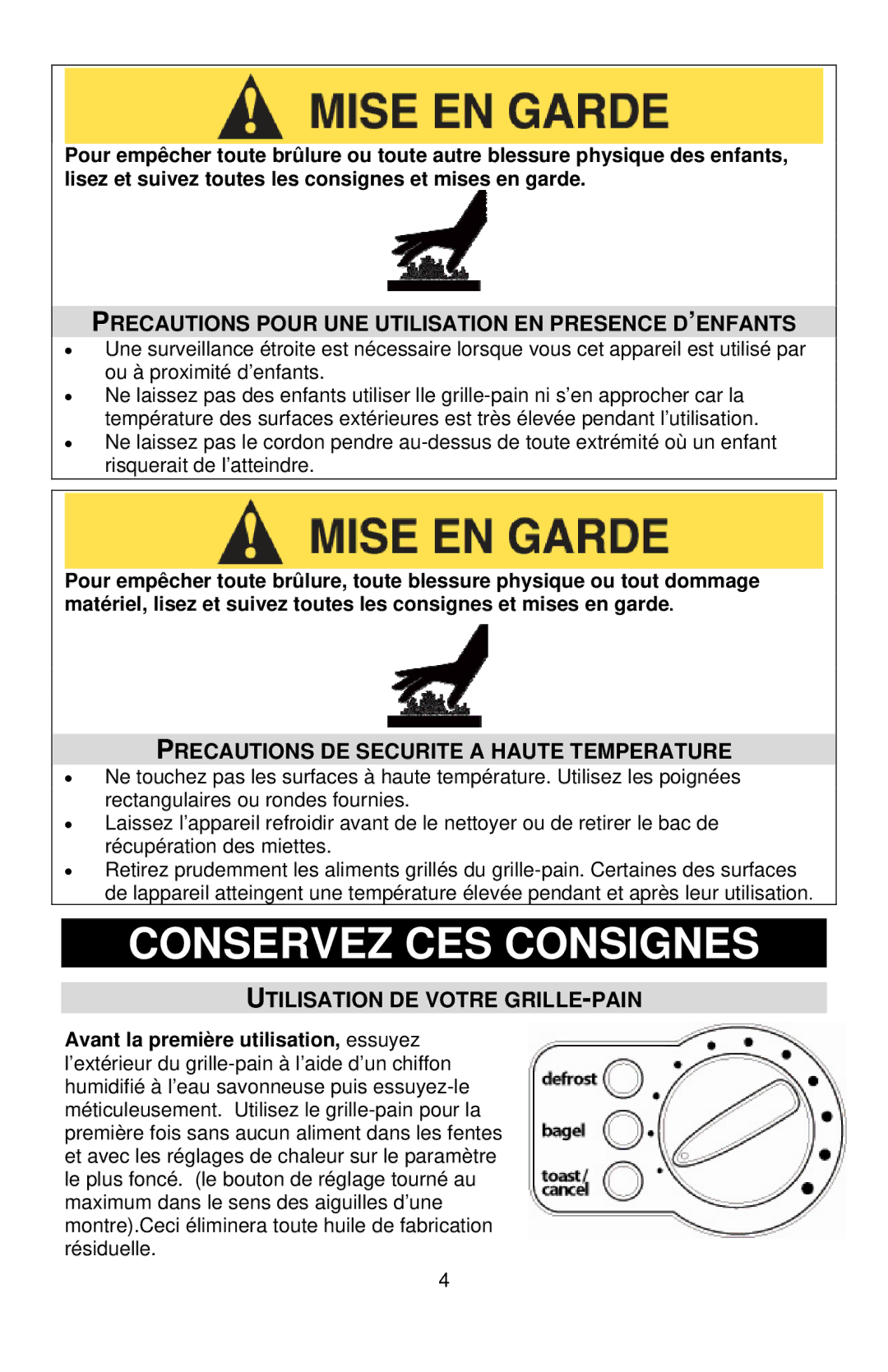 West Bend Studio Toaster instruction manual Conservez CES Consignes, Precautions Pour UNE Utilisation EN Presence D’ENFANTS 