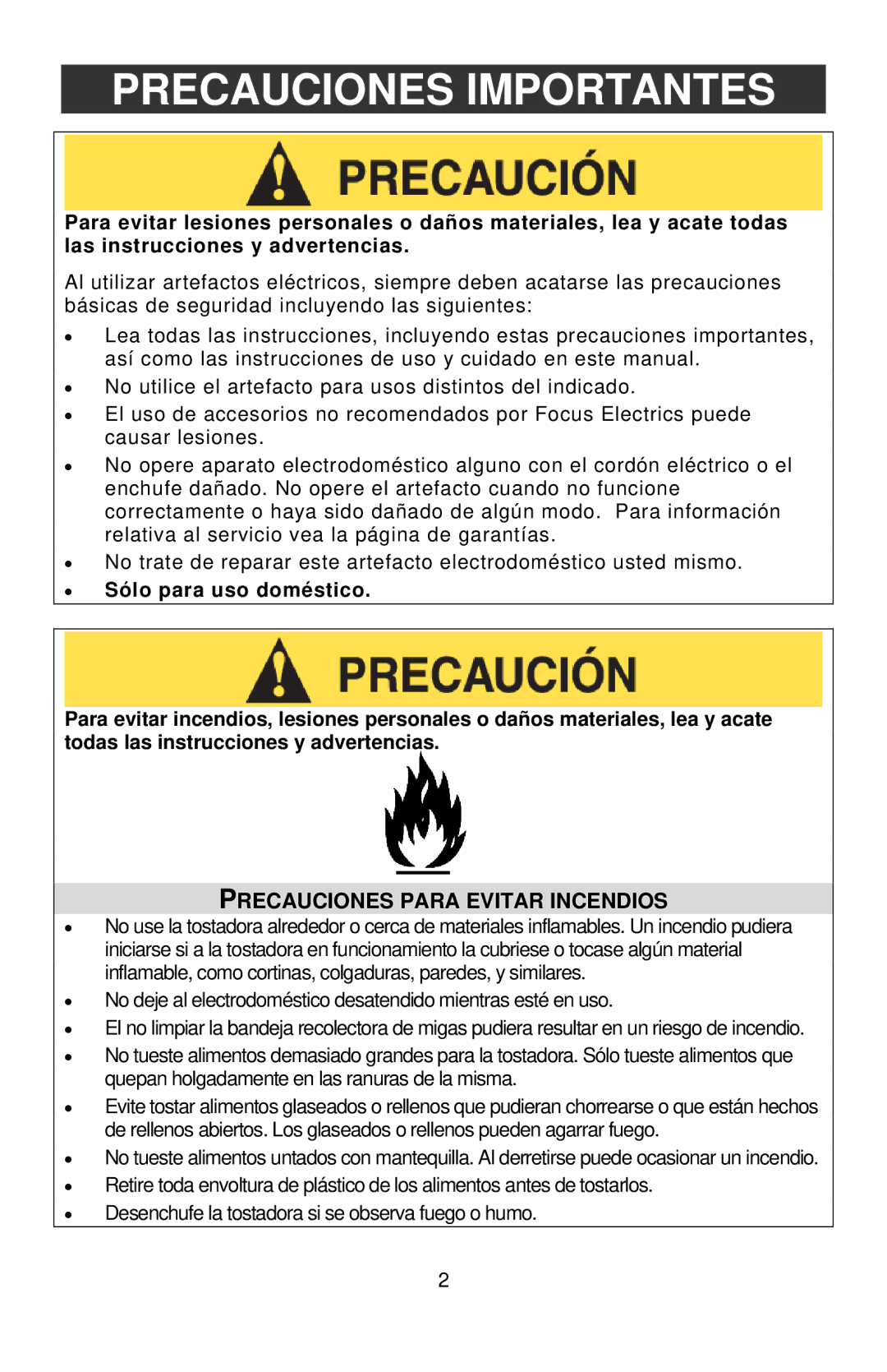 West Bend Studio Toaster instruction manual Precauciones Importantes, Precauciones Para Evitar Incendios 