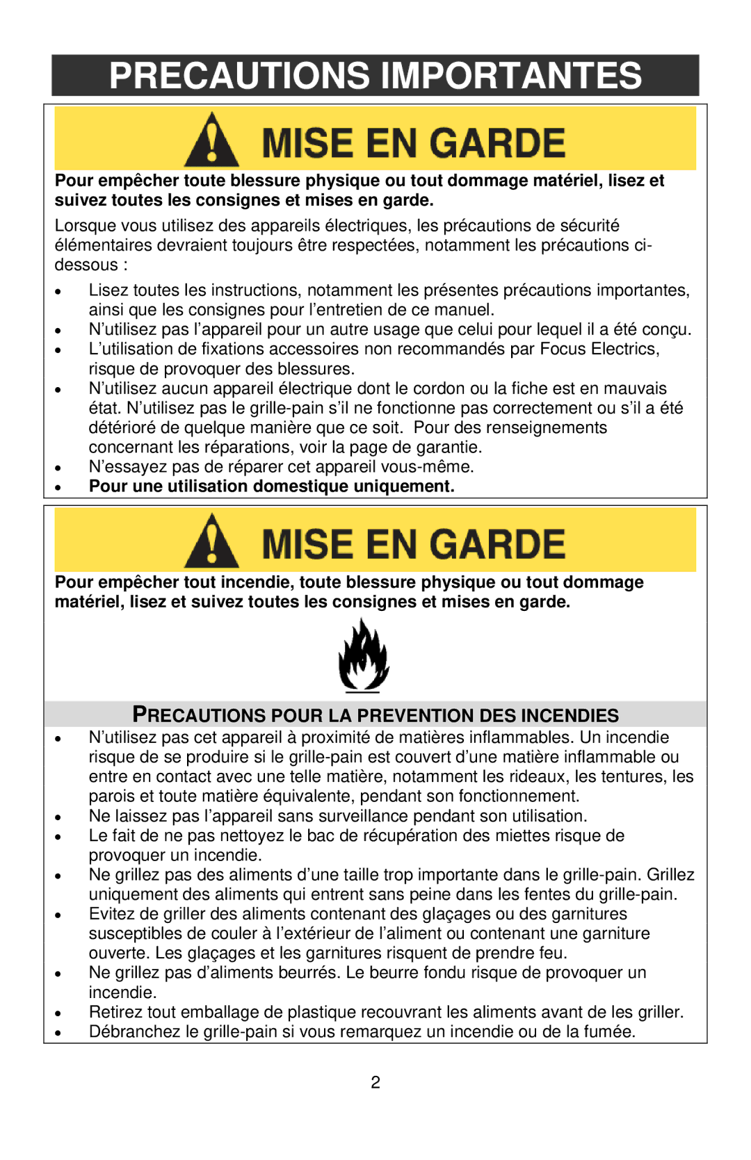 West Bend Studio Toaster instruction manual Precautions Importantes, Precautions Pour LA Prevention DES Incendies 