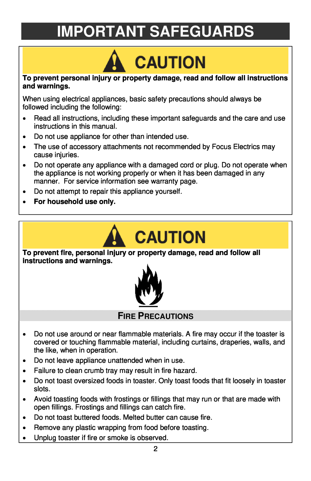 West Bend Studio Toaster instruction manual Important Safeguards, Fire Precautions 