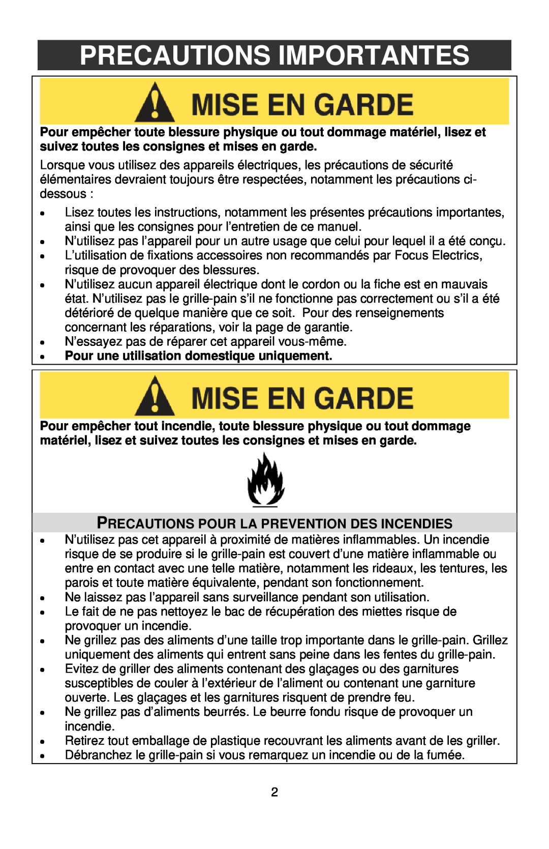 West Bend Studio Toaster instruction manual Precautions Importantes, Precautions Pour La Prevention Des Incendies 