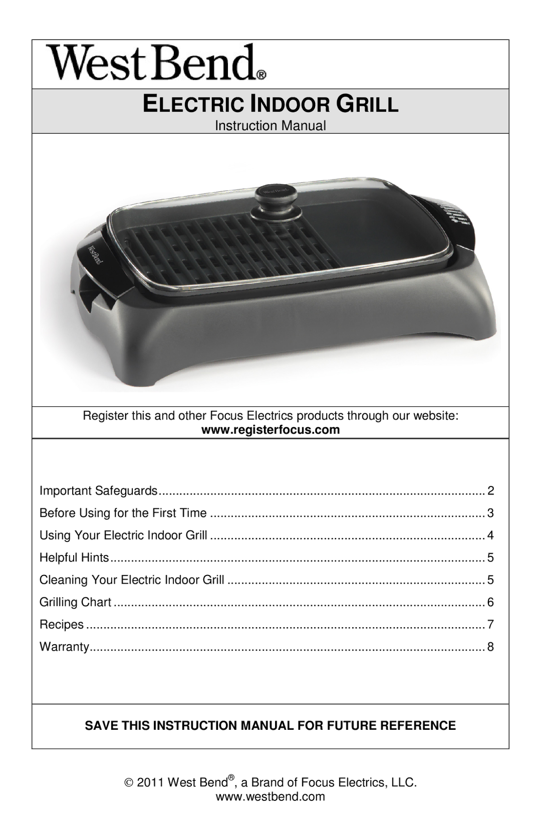 West Bend VTX 1000 instruction manual Electric Indoor Grill 