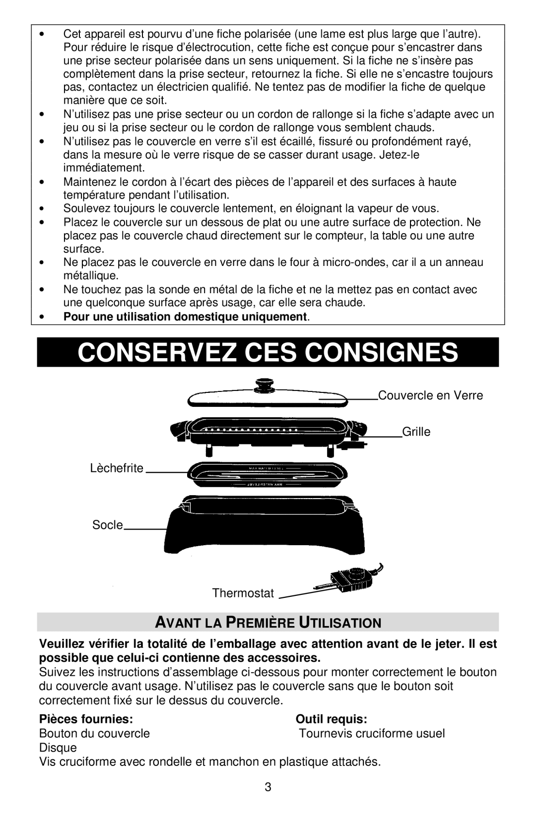 West Bend VTX 1000 Conservez CES Consignes, Avant LA Première Utilisation, Pour une utilisation domestique uniquement 