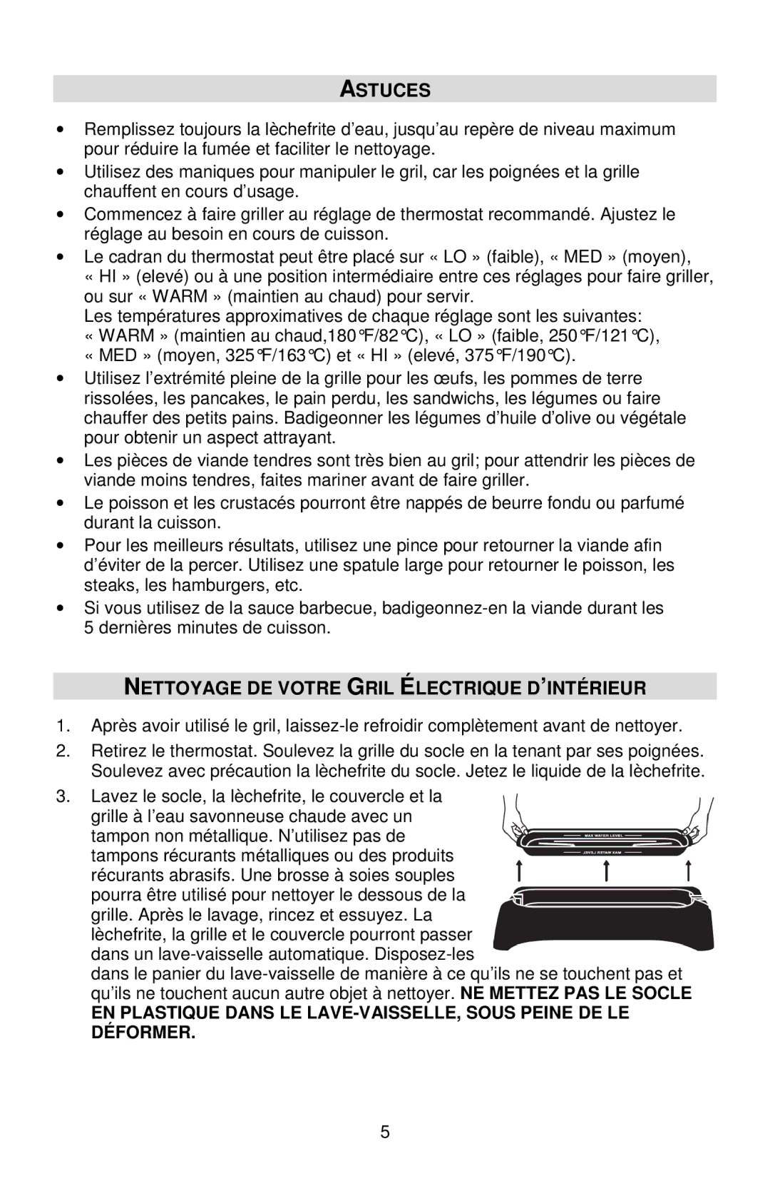 West Bend VTX 1000 instruction manual Astuces, Nettoyage DE Votre Gril Électrique D’INTÉRIEUR 